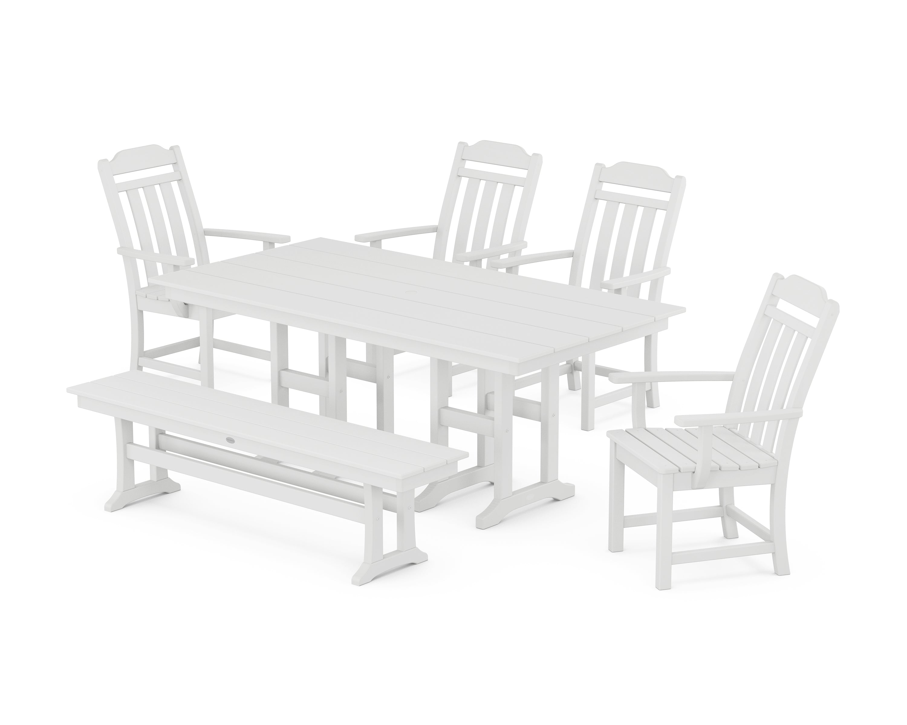 Polywood Country Living 6-Piece Farmhouse Dining Set with Bench in White