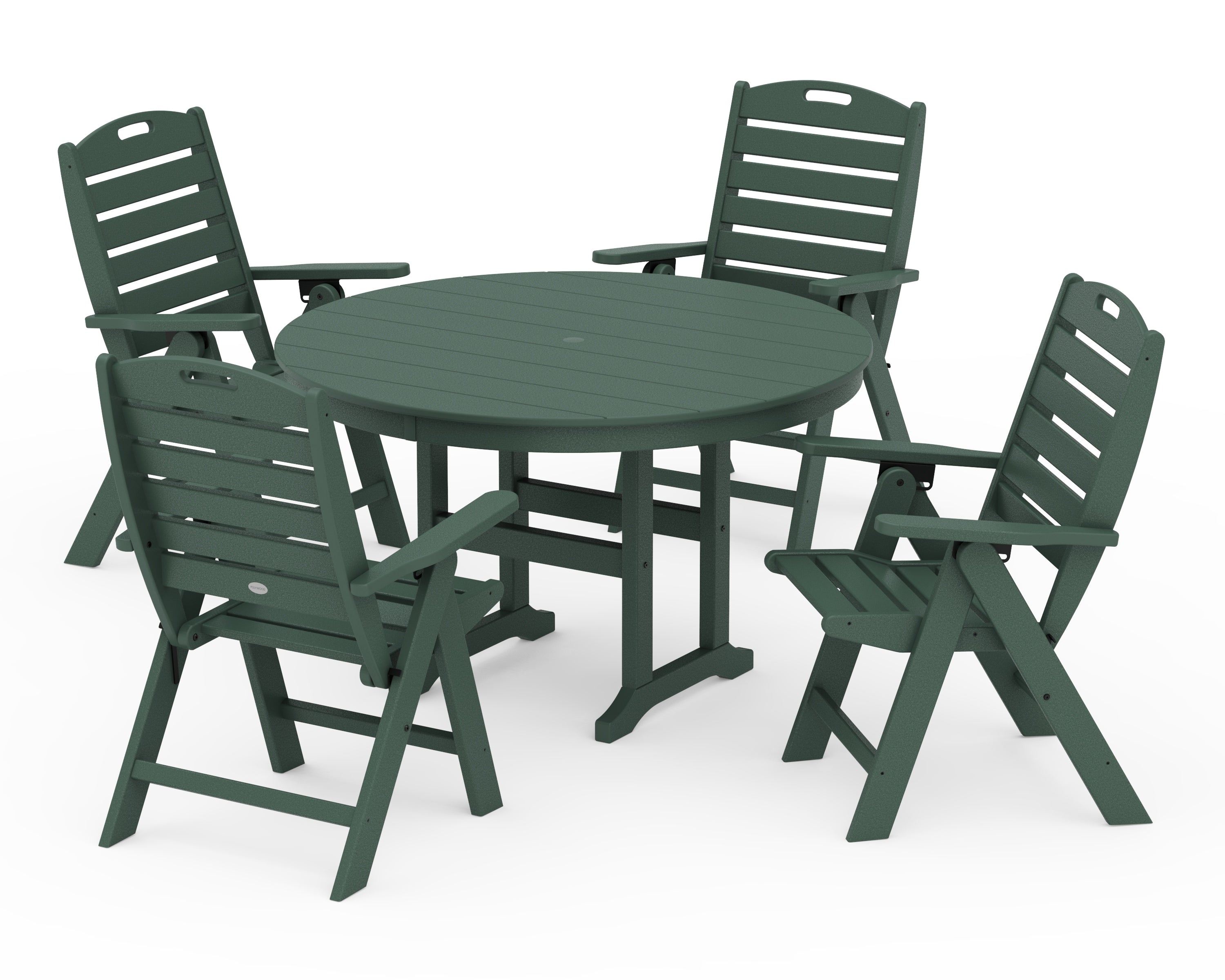 POLYWOOD Nautical Folding Chair 5-Piece Round Farmhouse Dining Set in Green