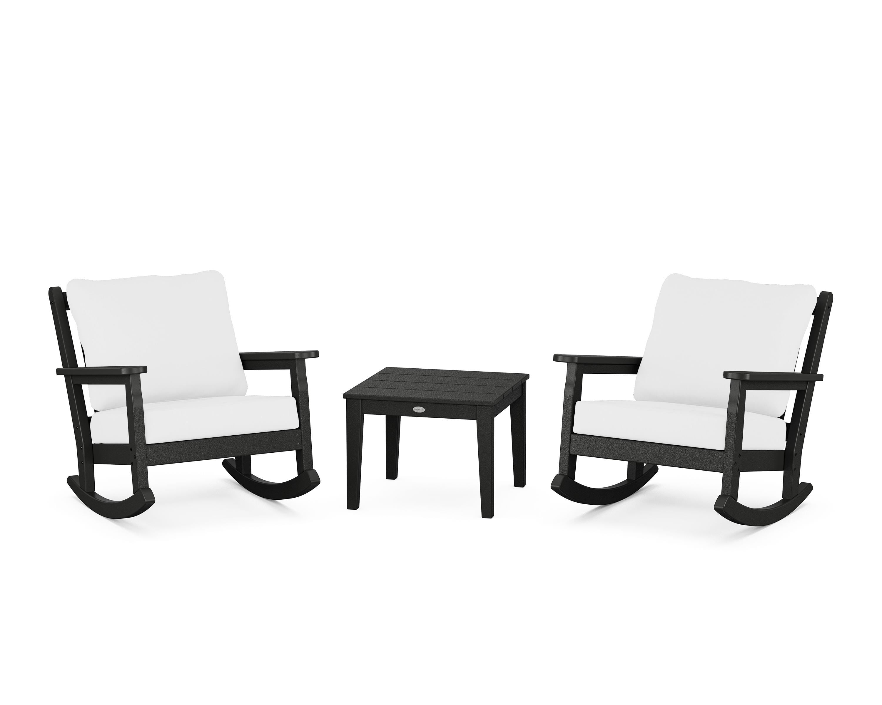 POLYWOOD Chippendale 3-Piece Deep Seating Rocker Set in Black / Natural