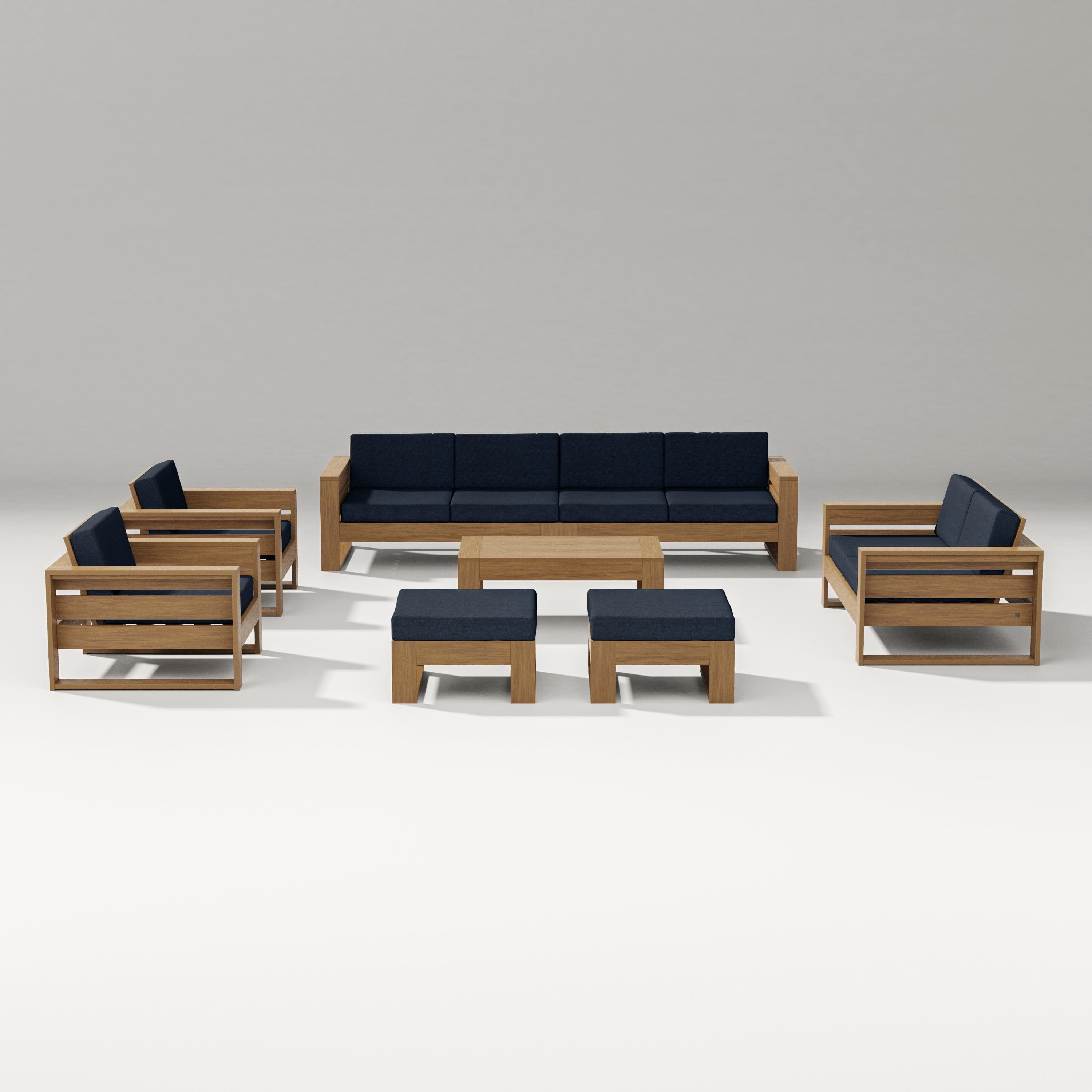 PW Designer Series Latitude 8-Piece Lounge Sofa Set in Natural / Marine Indigo