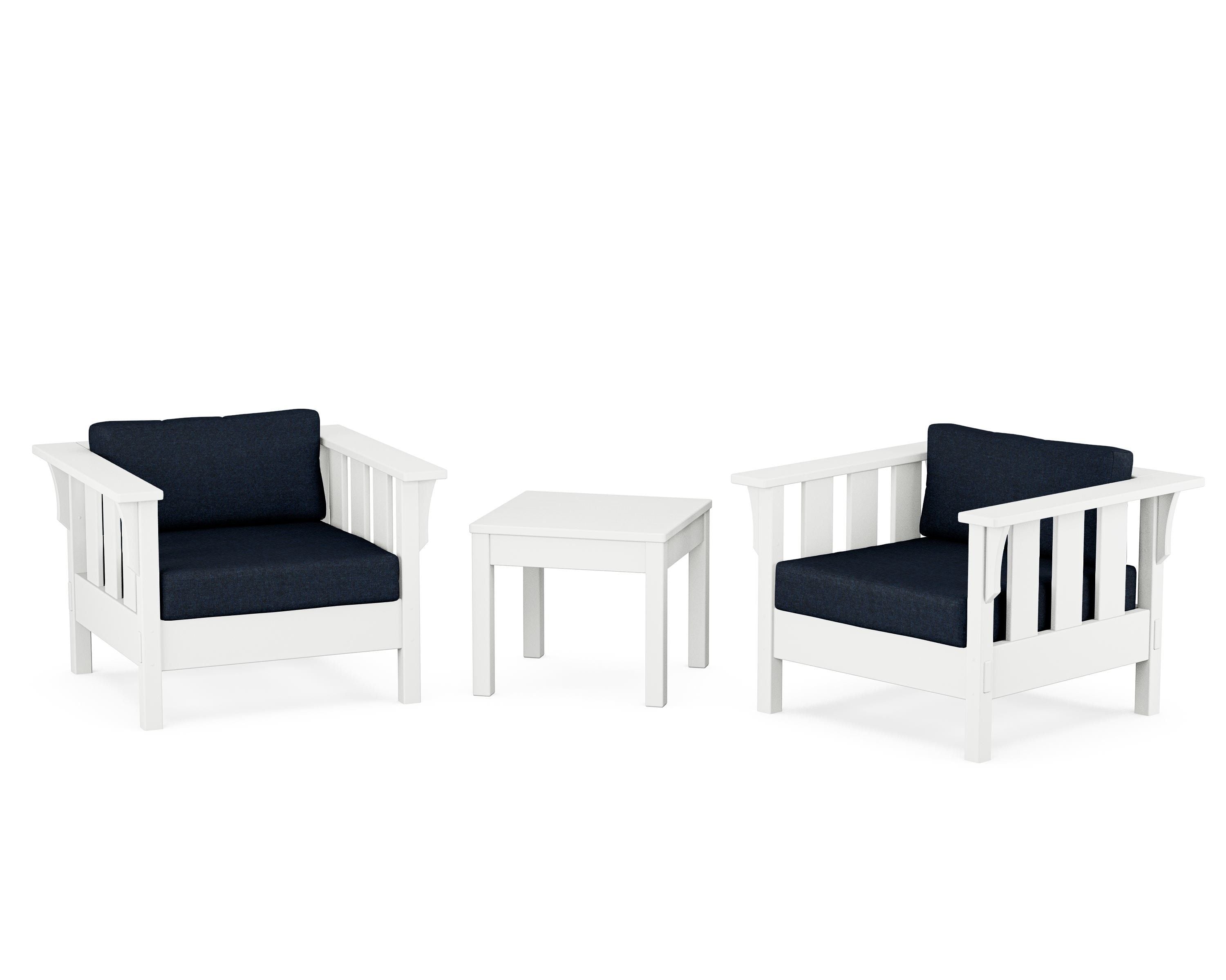 Martha Stewart by POLYWOOD Acadia 3-Piece Deep Seating Set in White / Marine Indigo