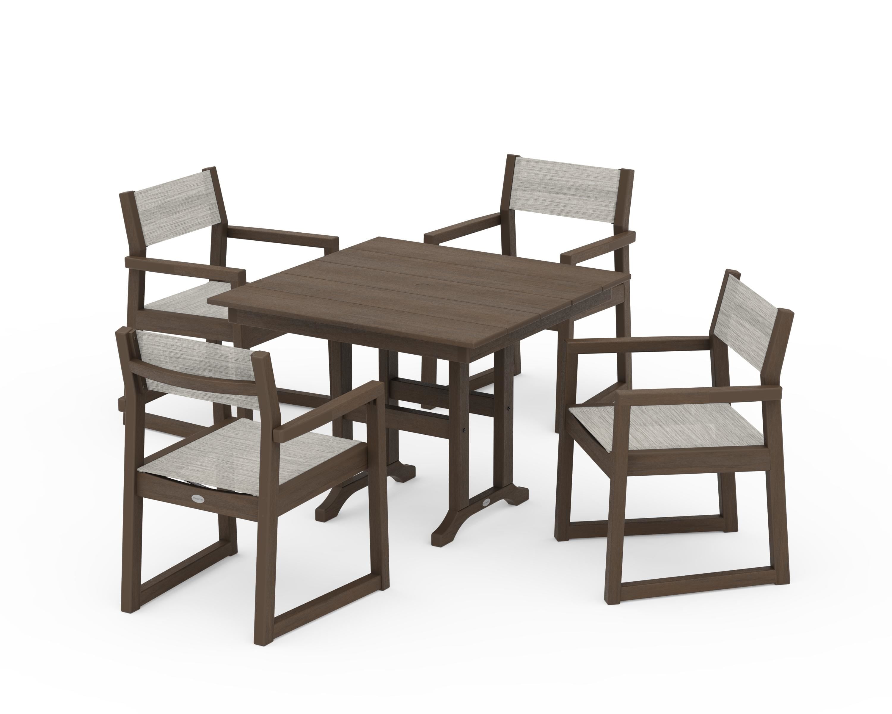 POLYWOOD EDGE Sling Arm Chair 5-Piece Farmhouse Dining Set in Kona / Birch Sling