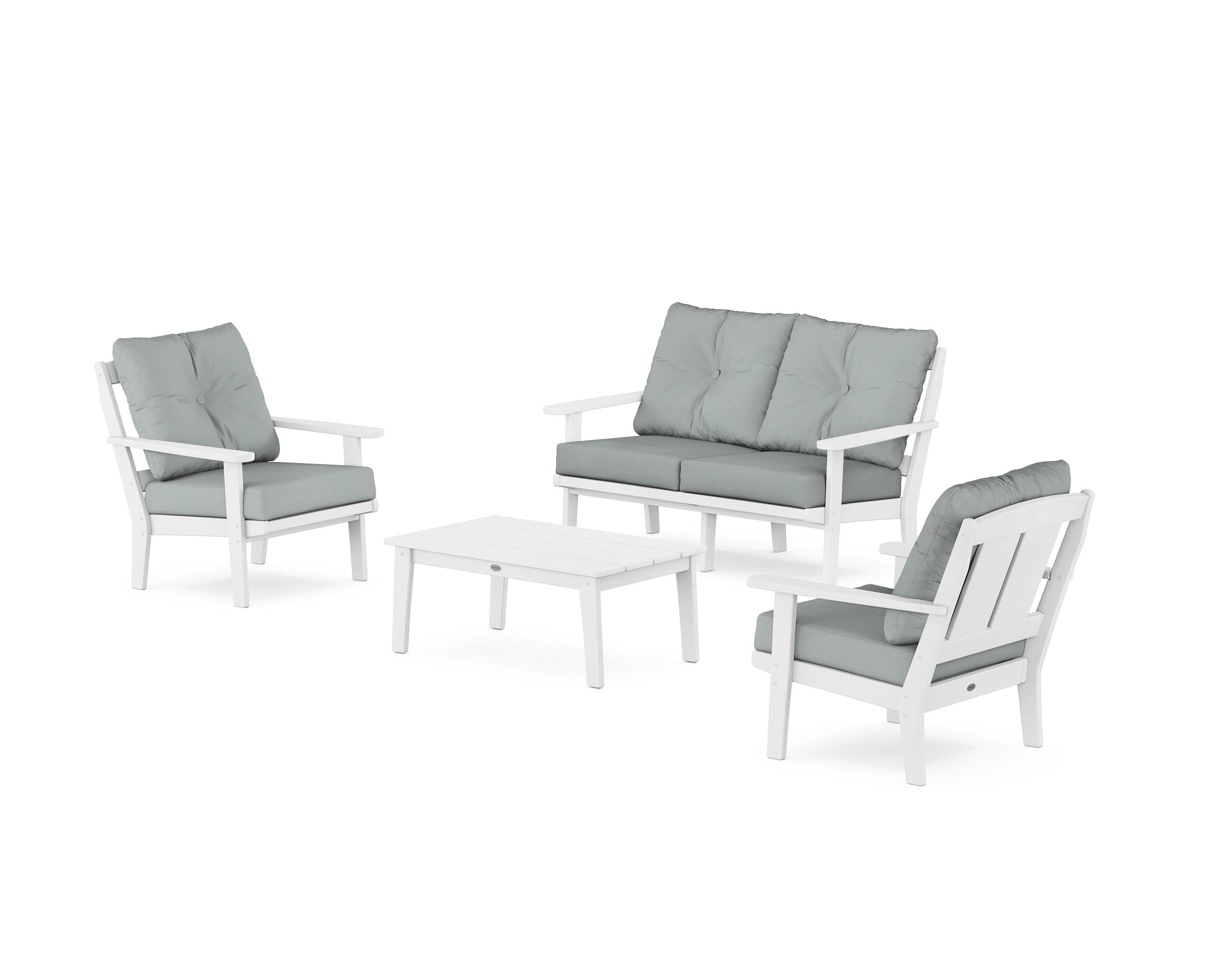 POLYWOOD Mission 4-Piece Deep Seating Set with Loveseat in White / Spa