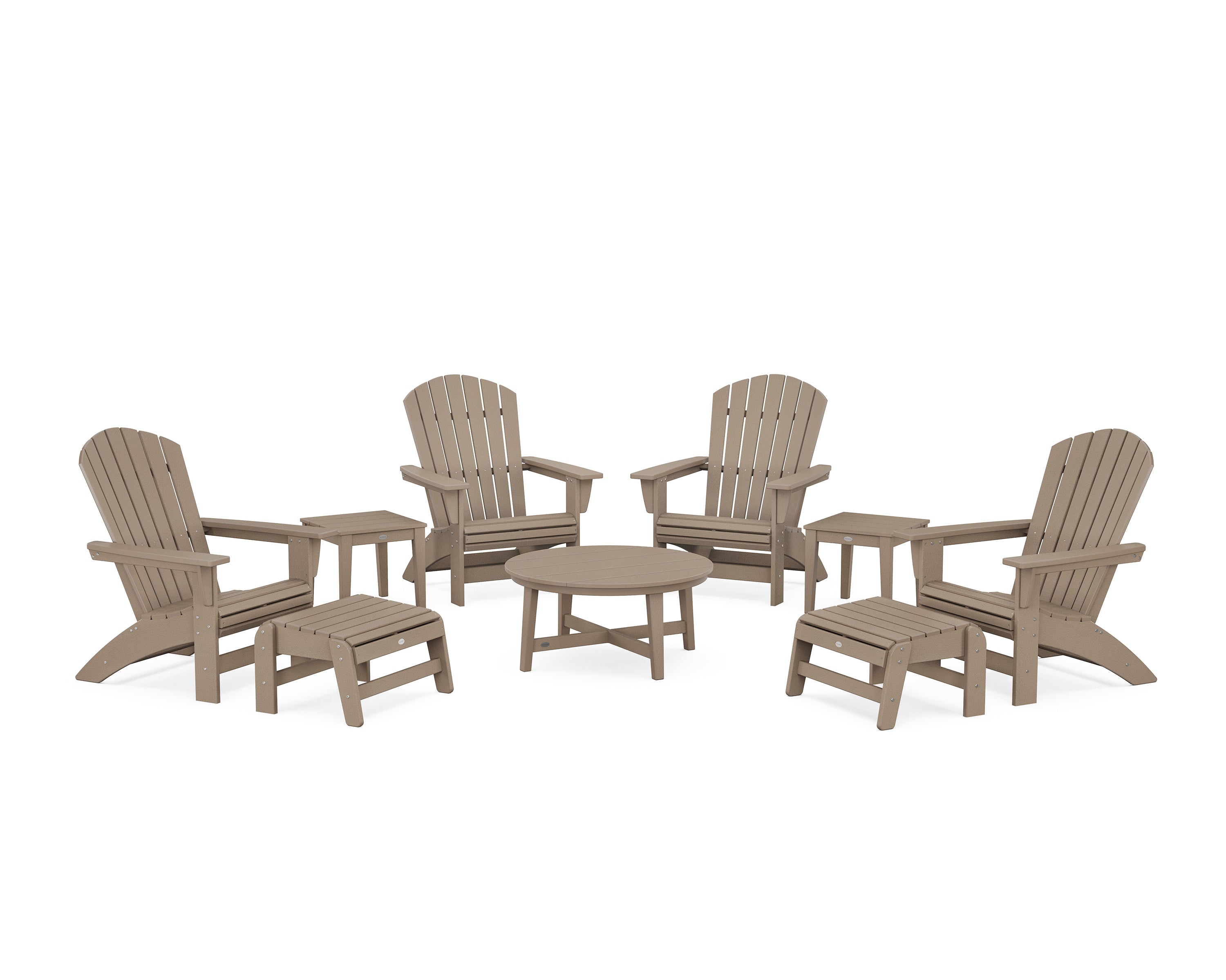 POLYWOOD® Nautical Grand Adirondack 9-Piece Conversation Set in Vintage Sahara