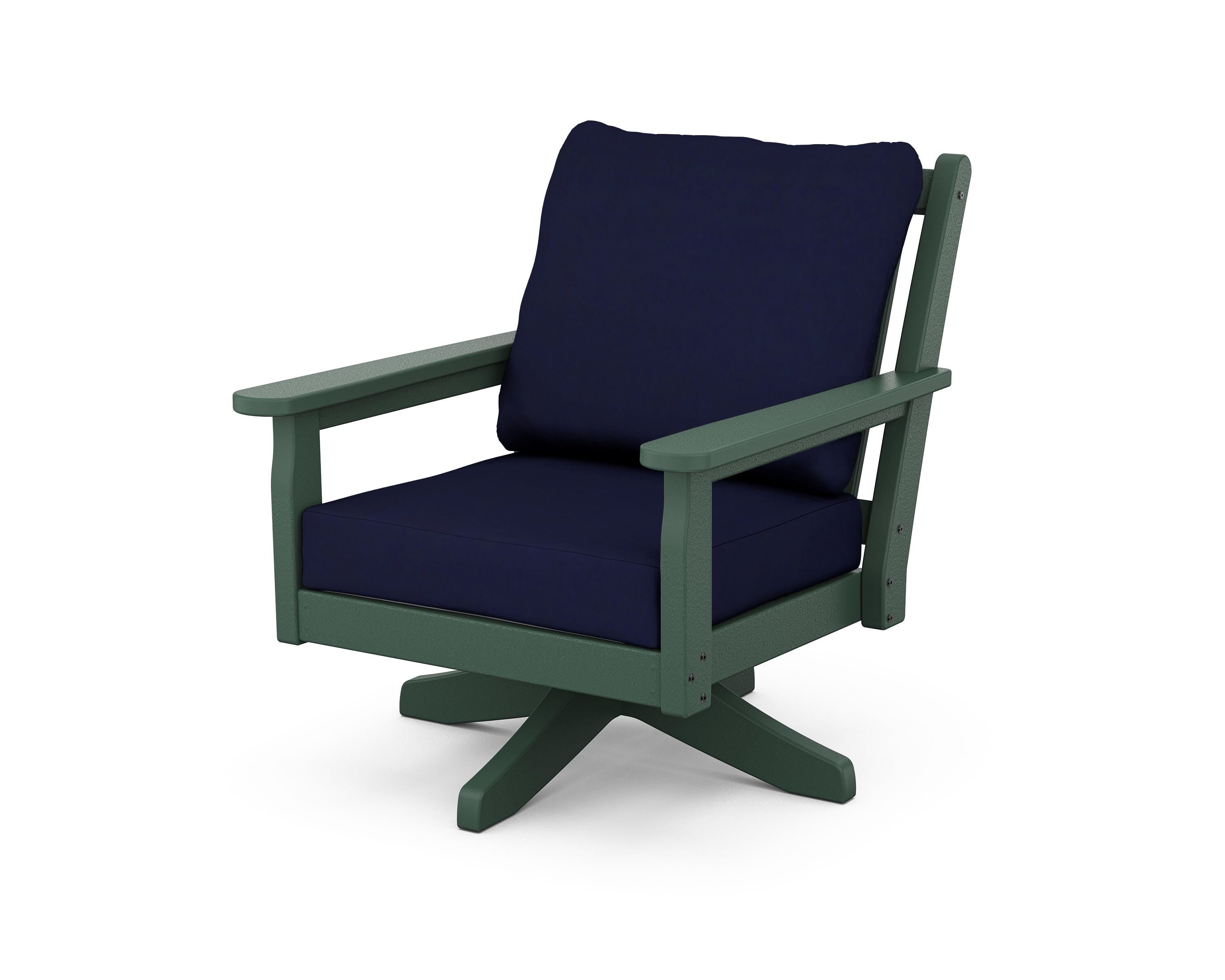 POLYWOOD Chippendale Deep Seating Swivel Chair in Green / Navy