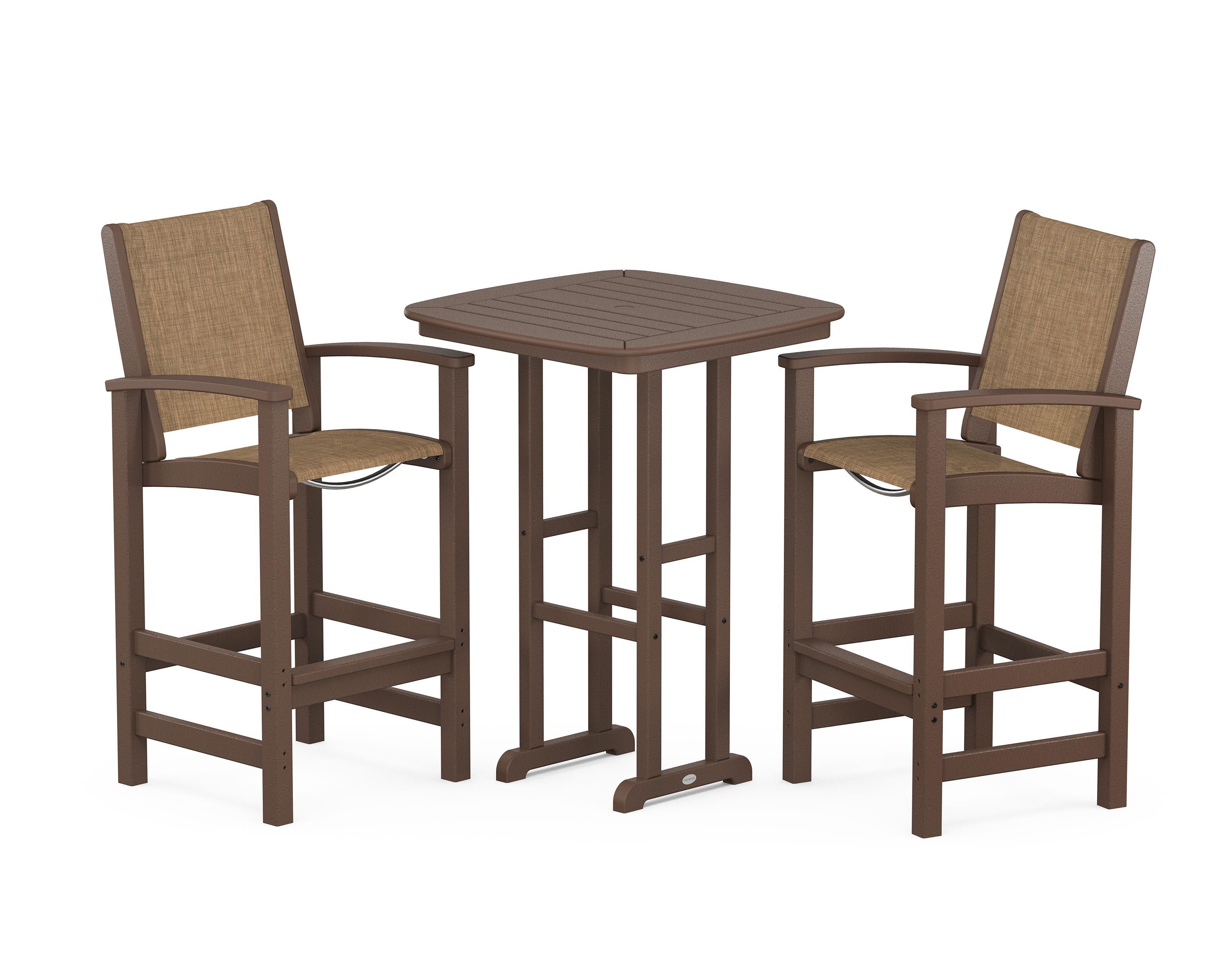 POLYWOOD Coastal 3-Piece Bar Set in Mahogany / Burlap Sling