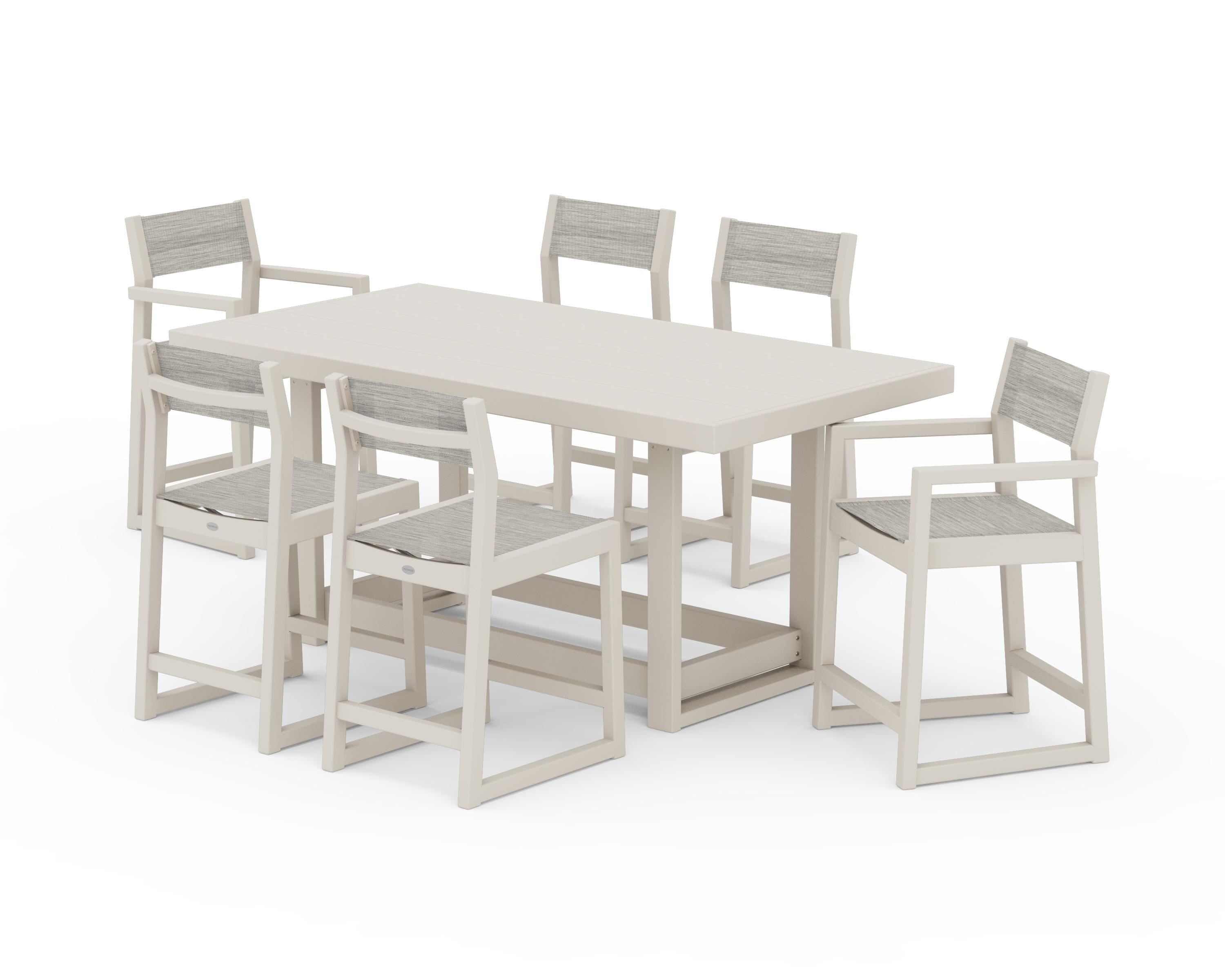 POLYWOOD EDGE Sling 7-Piece Counter Table Set in Sand / Birch Sling