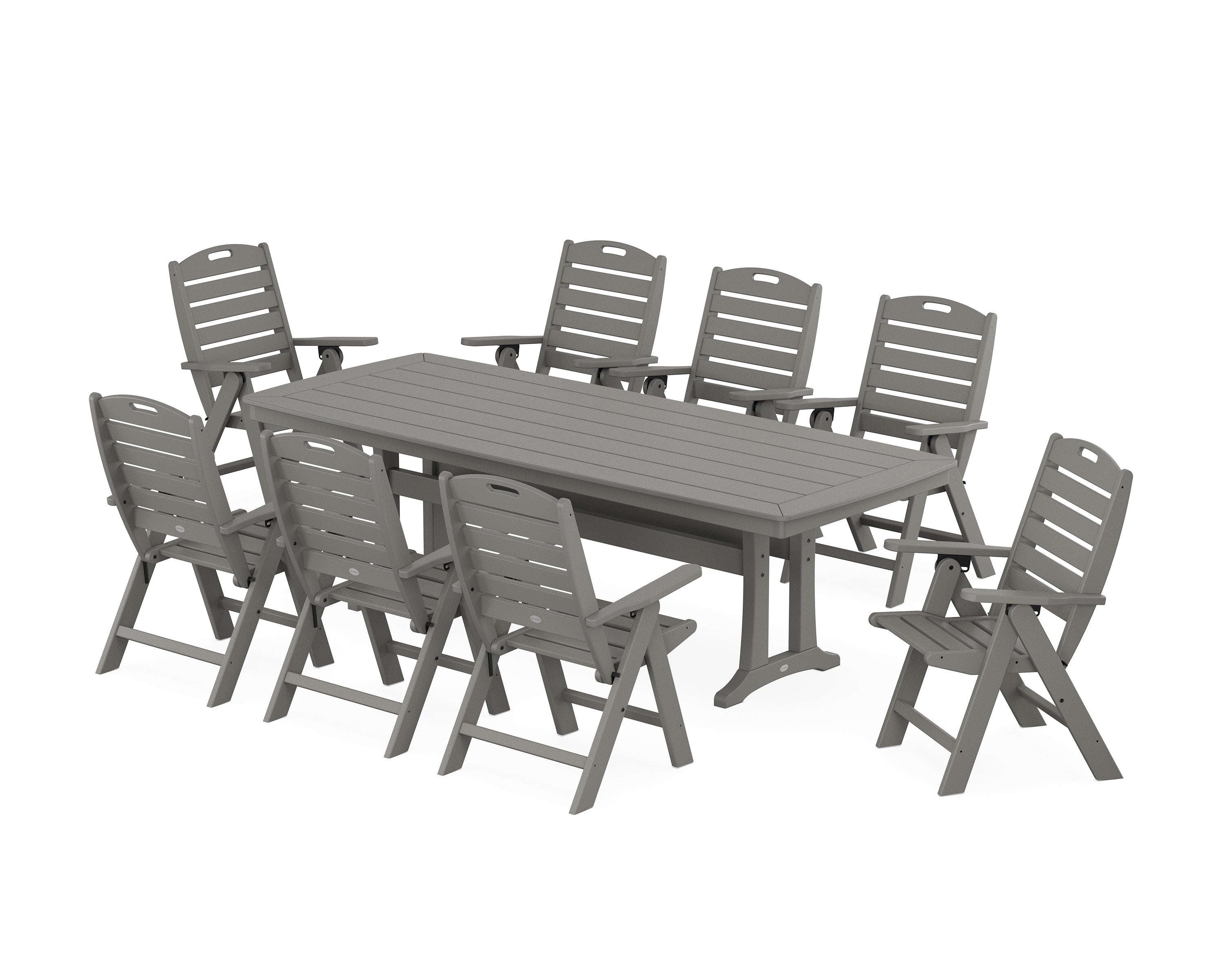 POLYWOOD® Nautical Highback 9-Piece Dining Set with Trestle Legs in Slate Grey