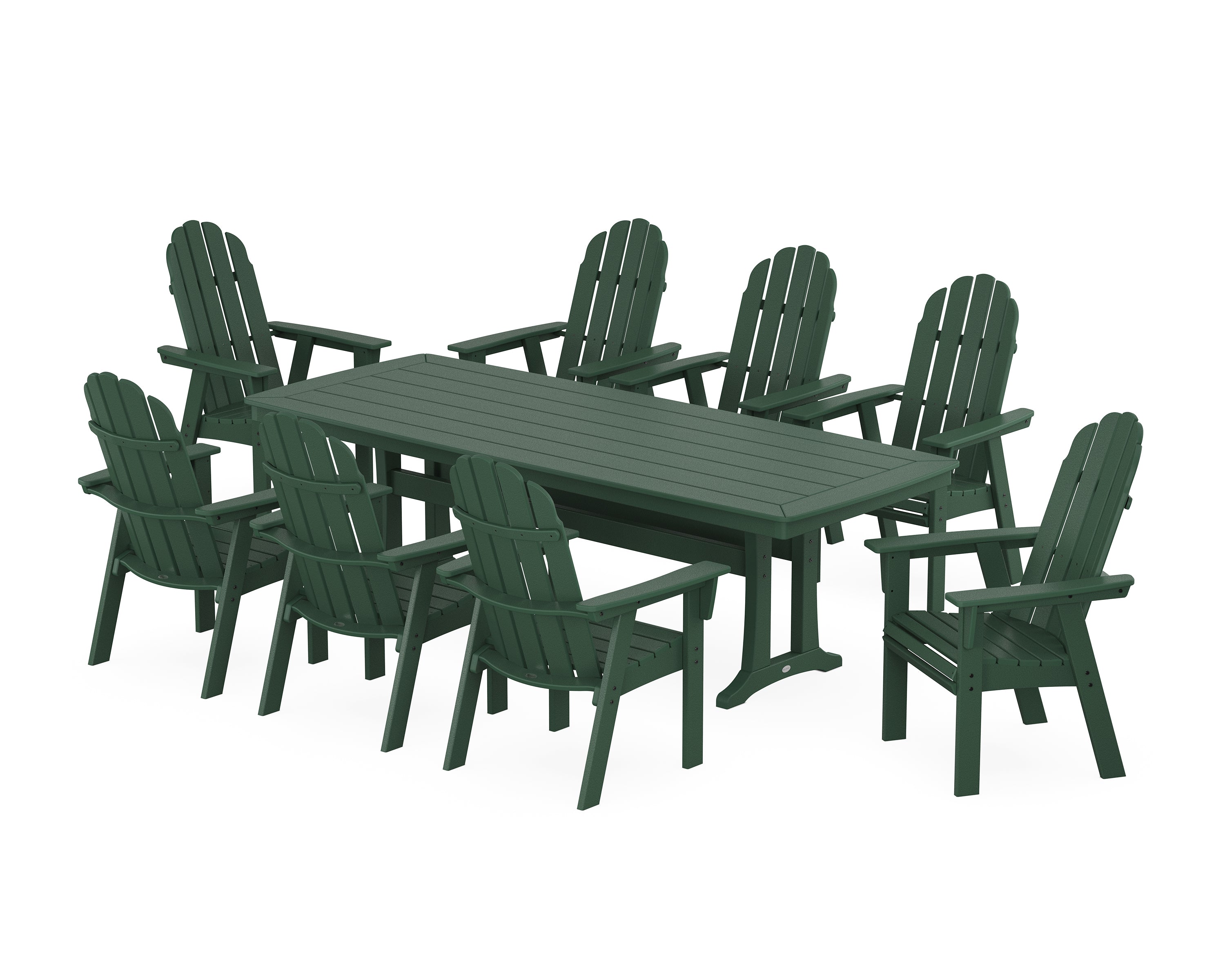POLYWOOD® Vineyard Curveback Adirondack 9-Piece Dining Set with Trestle Legs in Green