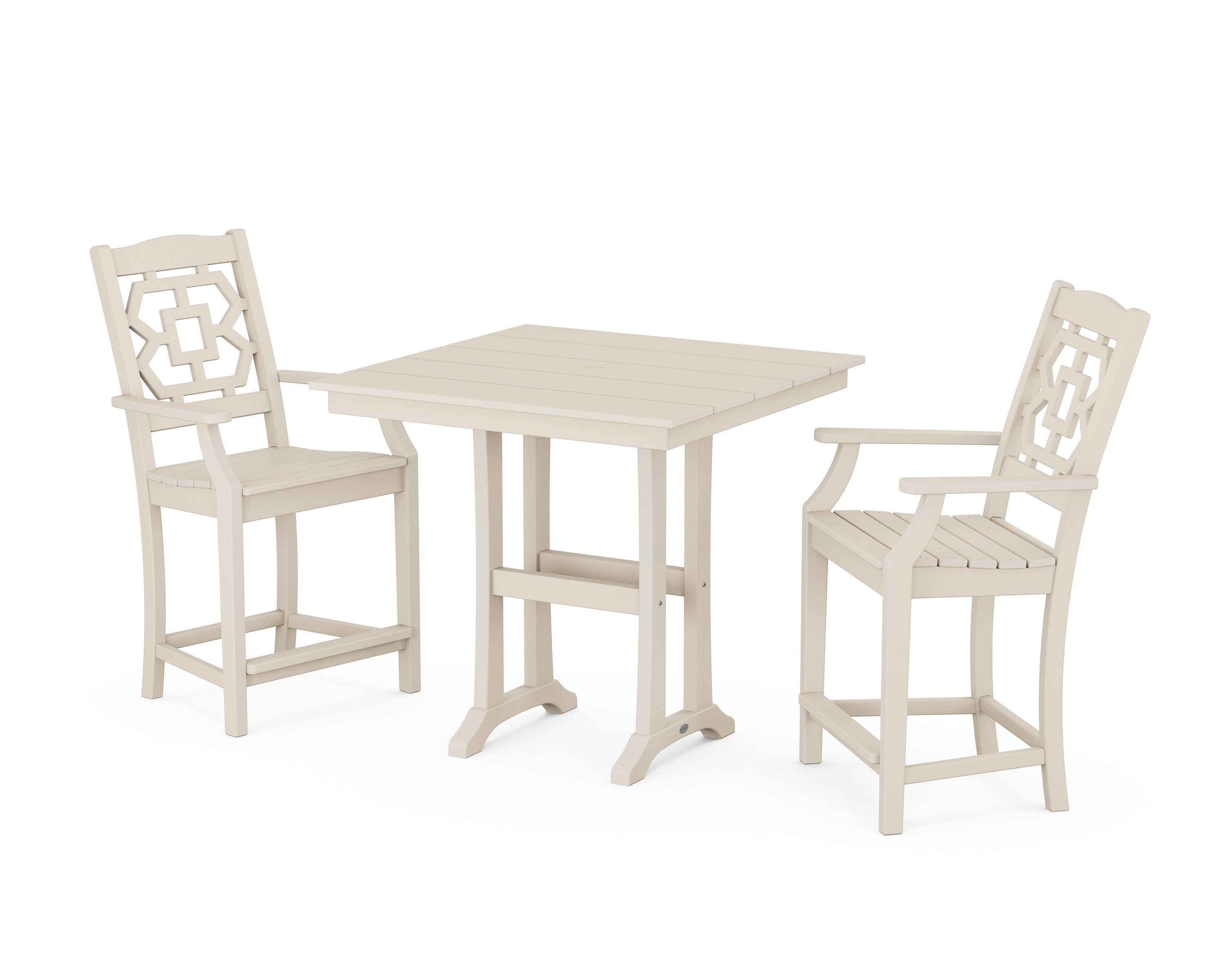 Martha Stewart by POLYWOOD® Chinoiserie 3-Piece Farmhouse Counter Set with Trestle Legs in Sand