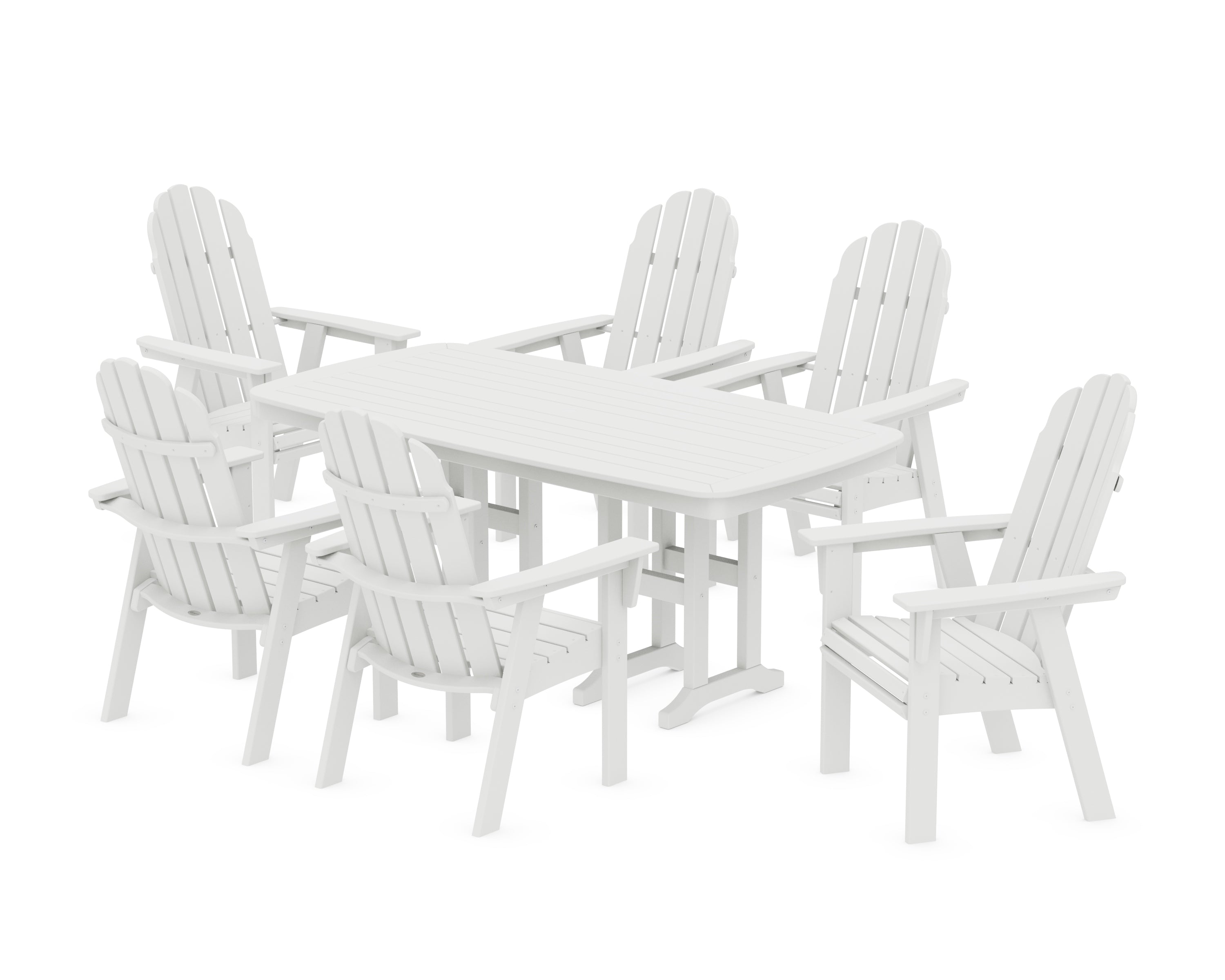 POLYWOOD Vineyard Curveback Adirondack Chair 7-Piece Dining Set in White