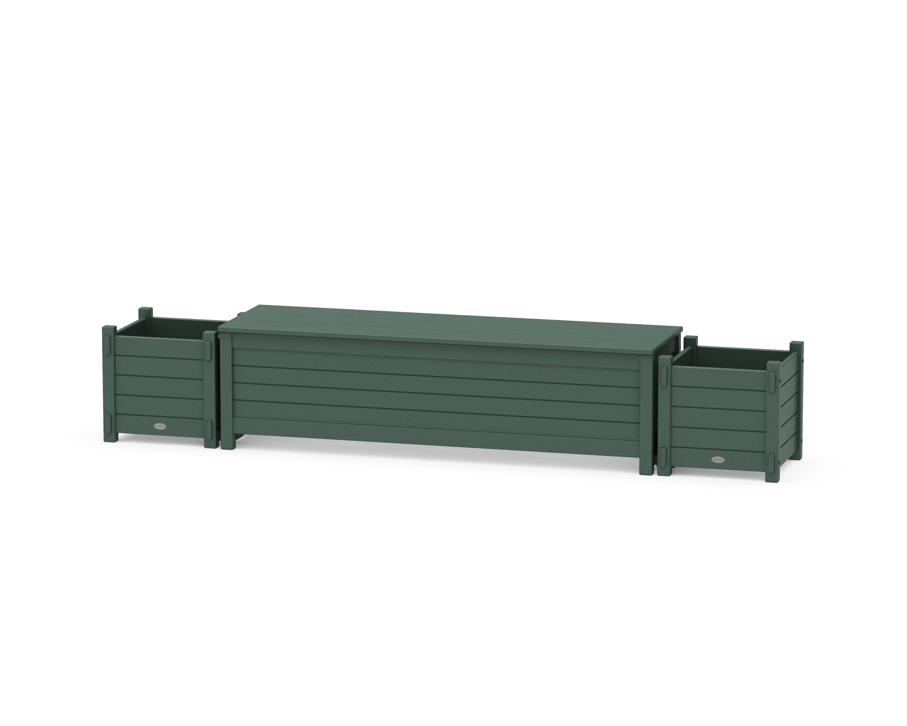POLYWOOD 60" Nautical Straight Planter Storage Bench Set in Green