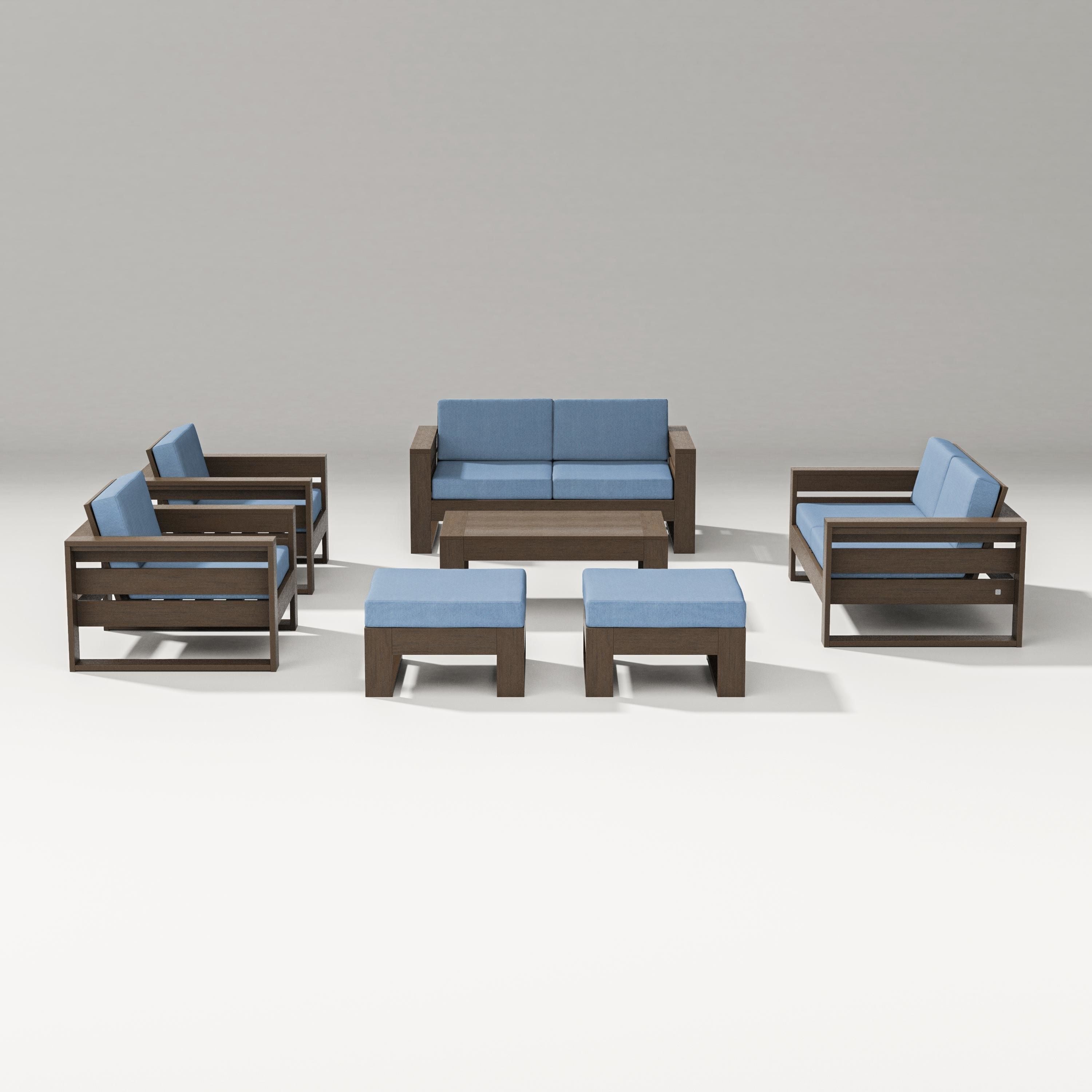 PW Designer Series Latitude 7-Piece Lounge Loveseat Set in Kona / Sky Blue