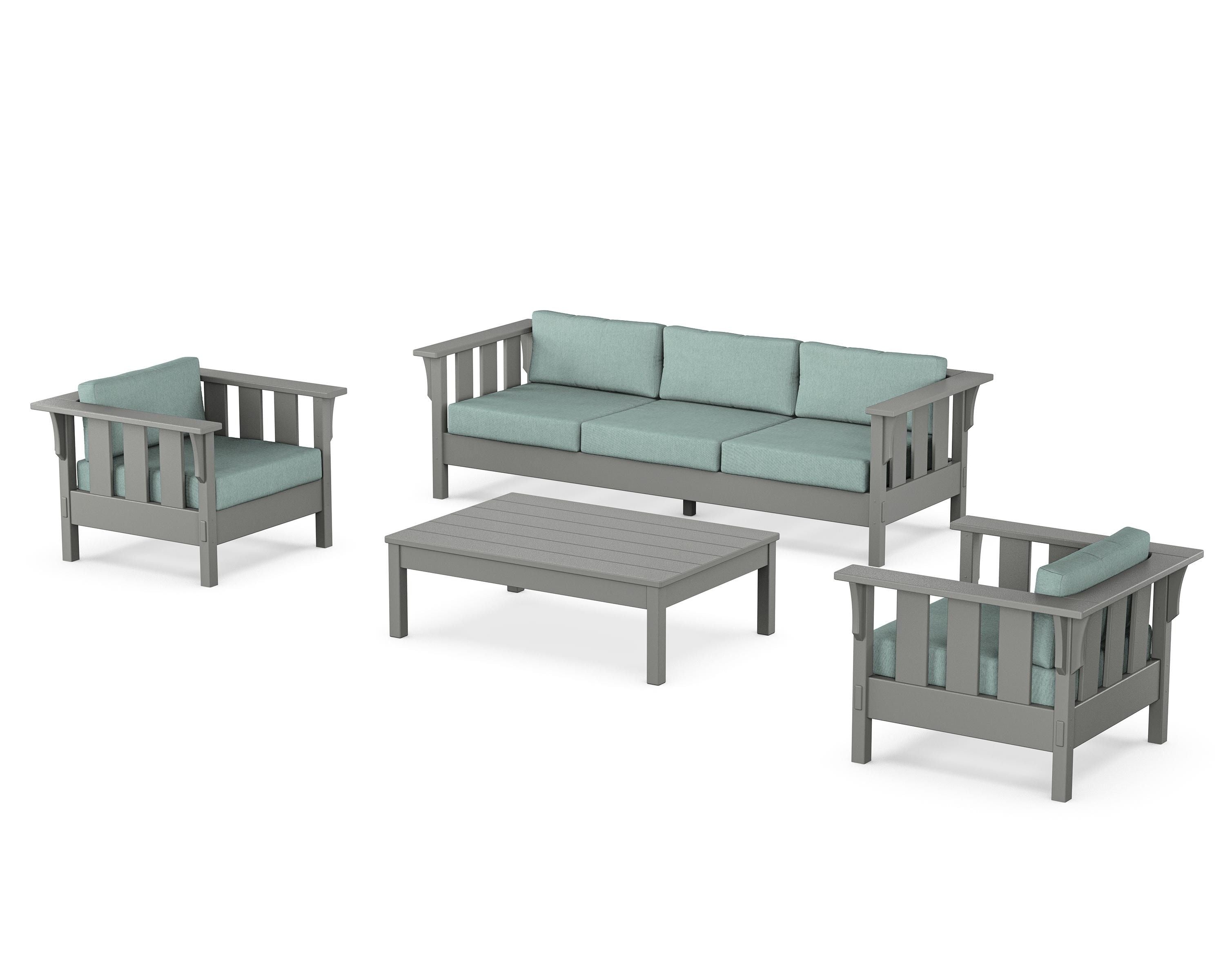 Martha Stewart by POLYWOOD Acadia 4-Piece Deep Seating Set with Sofa in Slate Grey / Glacier Spa
