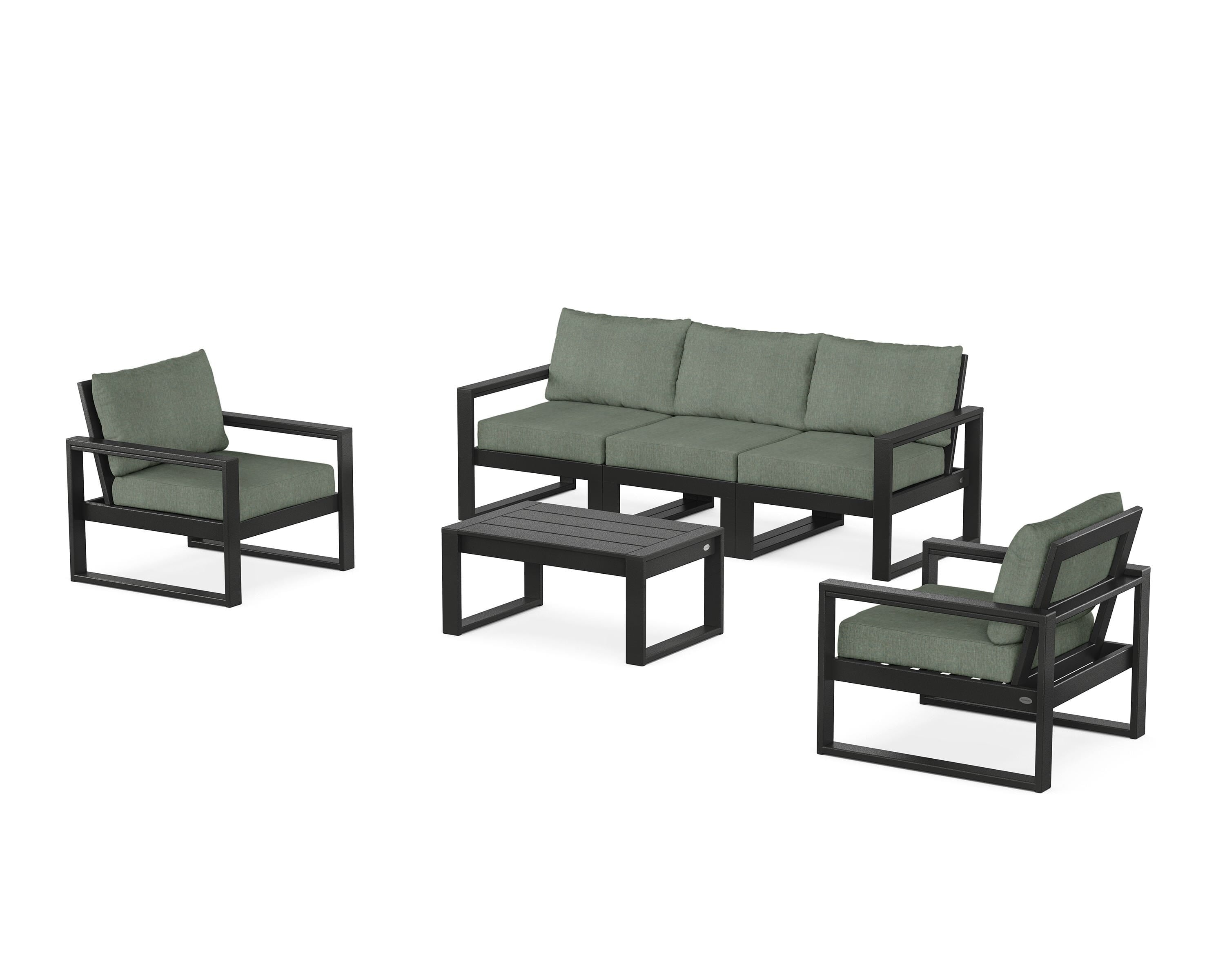 POLYWOOD EDGE Sectional 4-Piece Deep Seating Set with Sofa in Black / Cast Sage