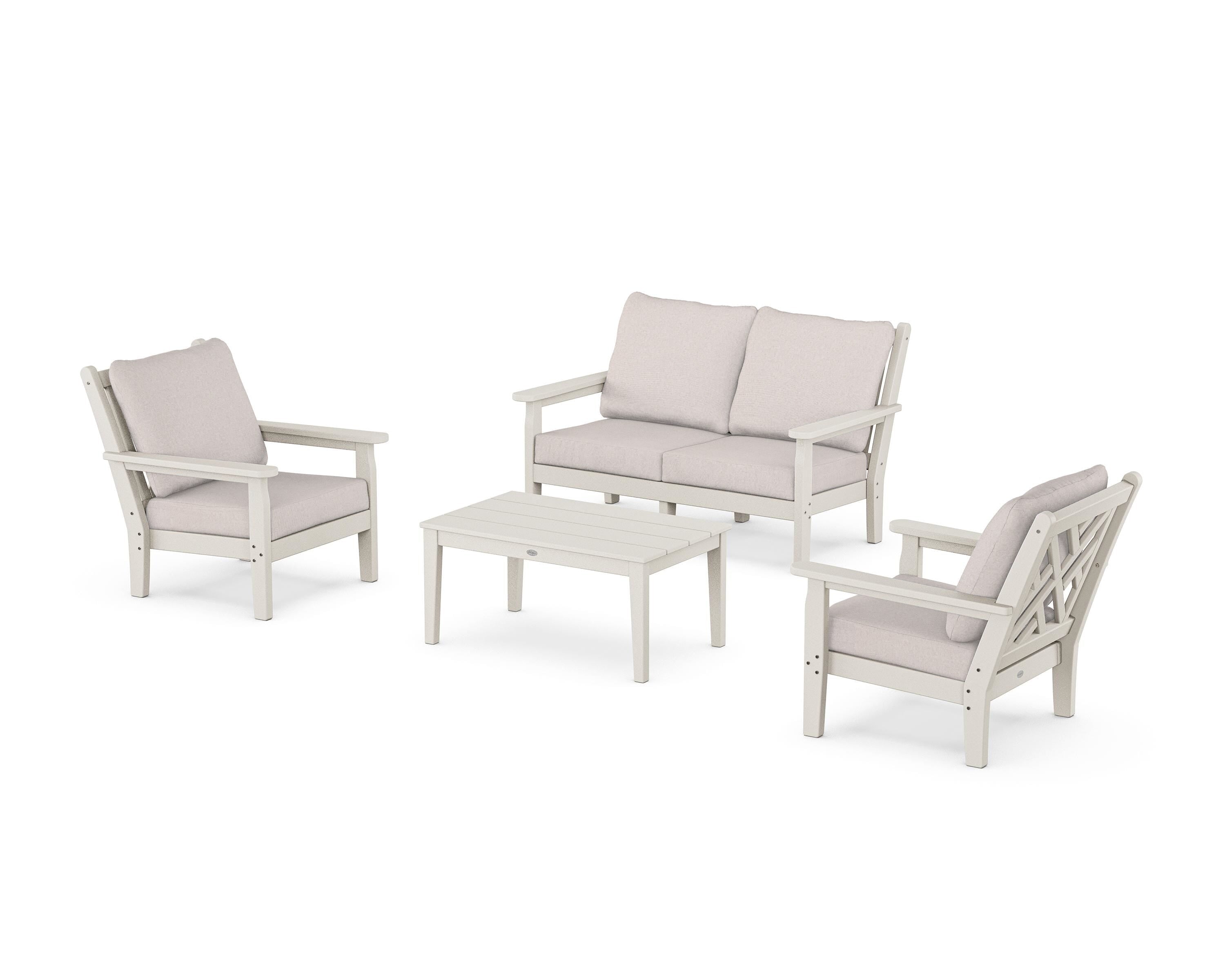 POLYWOOD Chippendale 4-Piece Deep Seating Set with Loveseat in Sand / Dune Burlap