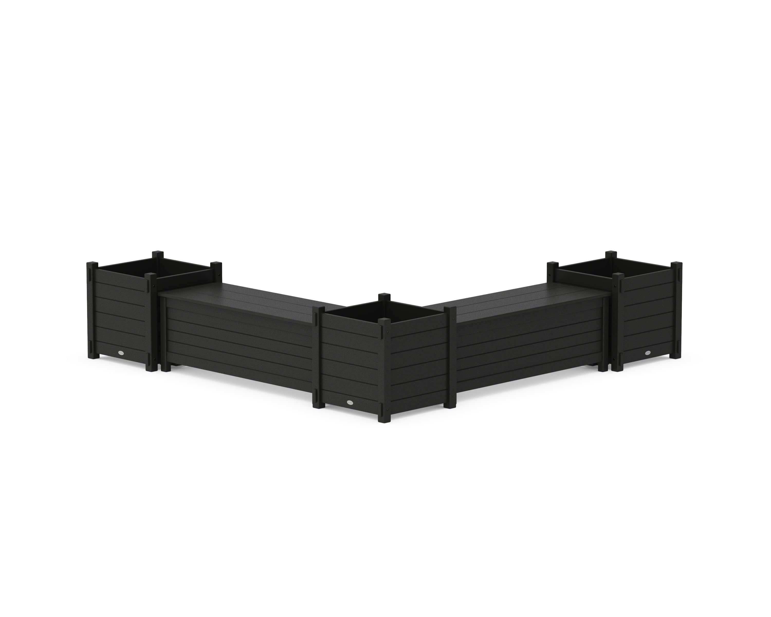POLYWOOD 48" Nautical L- Shaped Planter Storage Bench Corner Set- Large in Black