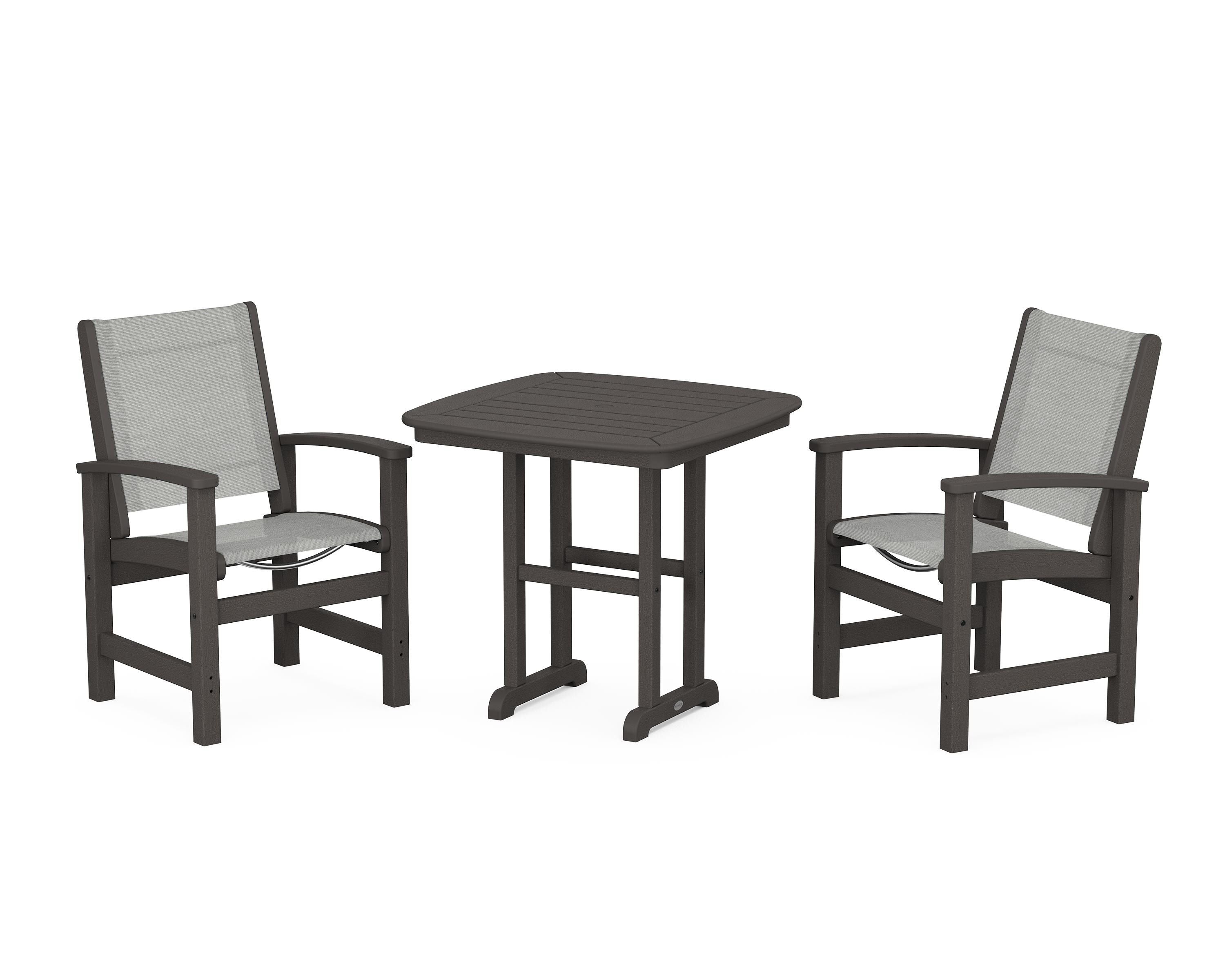 POLYWOOD Coastal 3-Piece Dining Set in Vintage Coffee / Metallic Sling