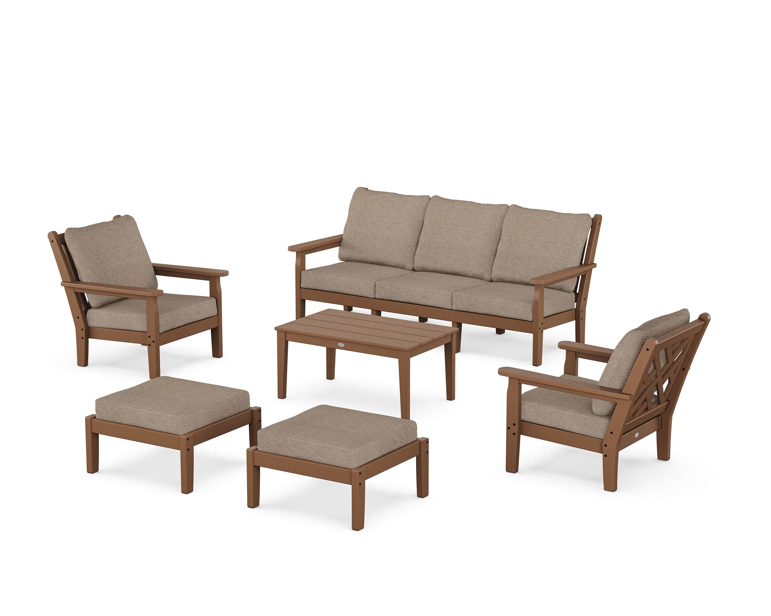 POLYWOOD Chippendale 6-Piece Lounge Sofa Set in Teak / Spiced Burlap