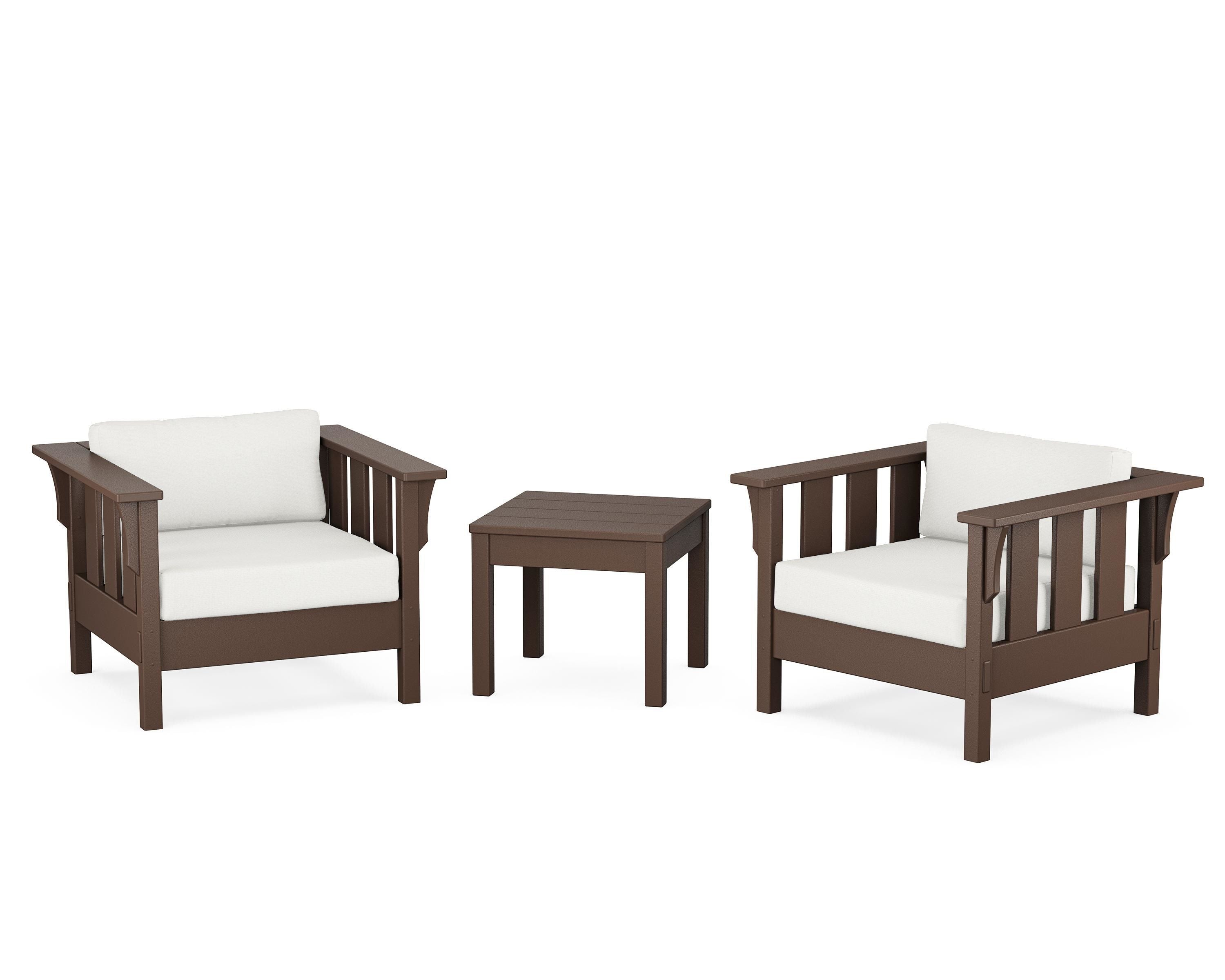 Martha Stewart by POLYWOOD Acadia 3-Piece Deep Seating Set in Mahogany / Natural Linen