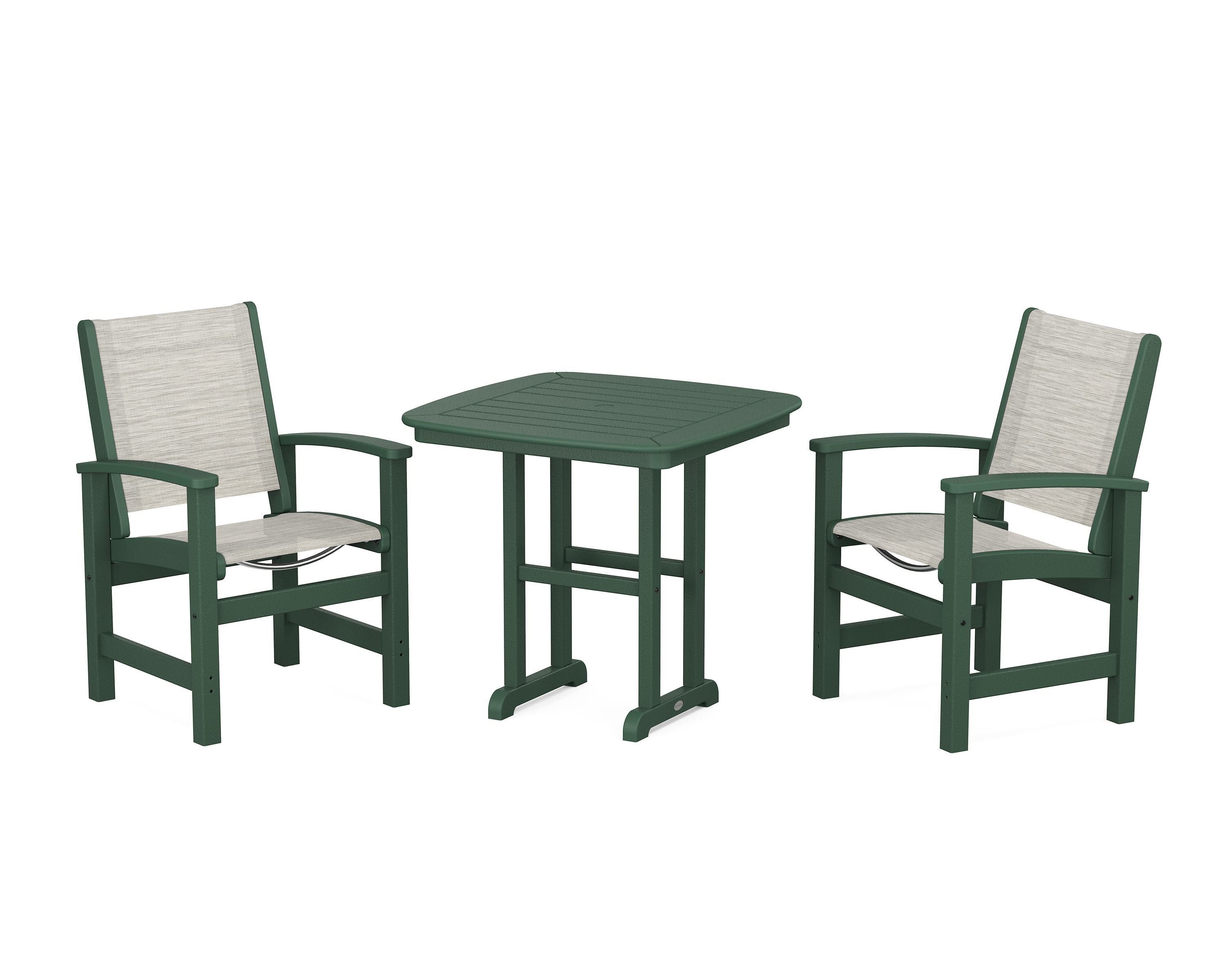 POLYWOOD Coastal 3-Piece Dining Set in Green / Birch Sling
