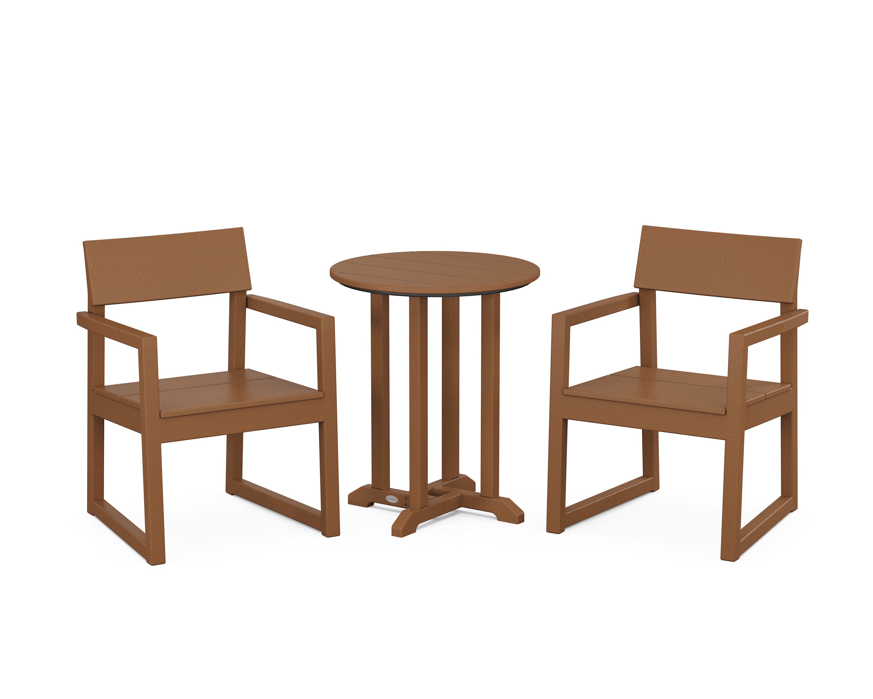 POLYWOOD EDGE 3-Piece Round Bistro Dining Set in Teak