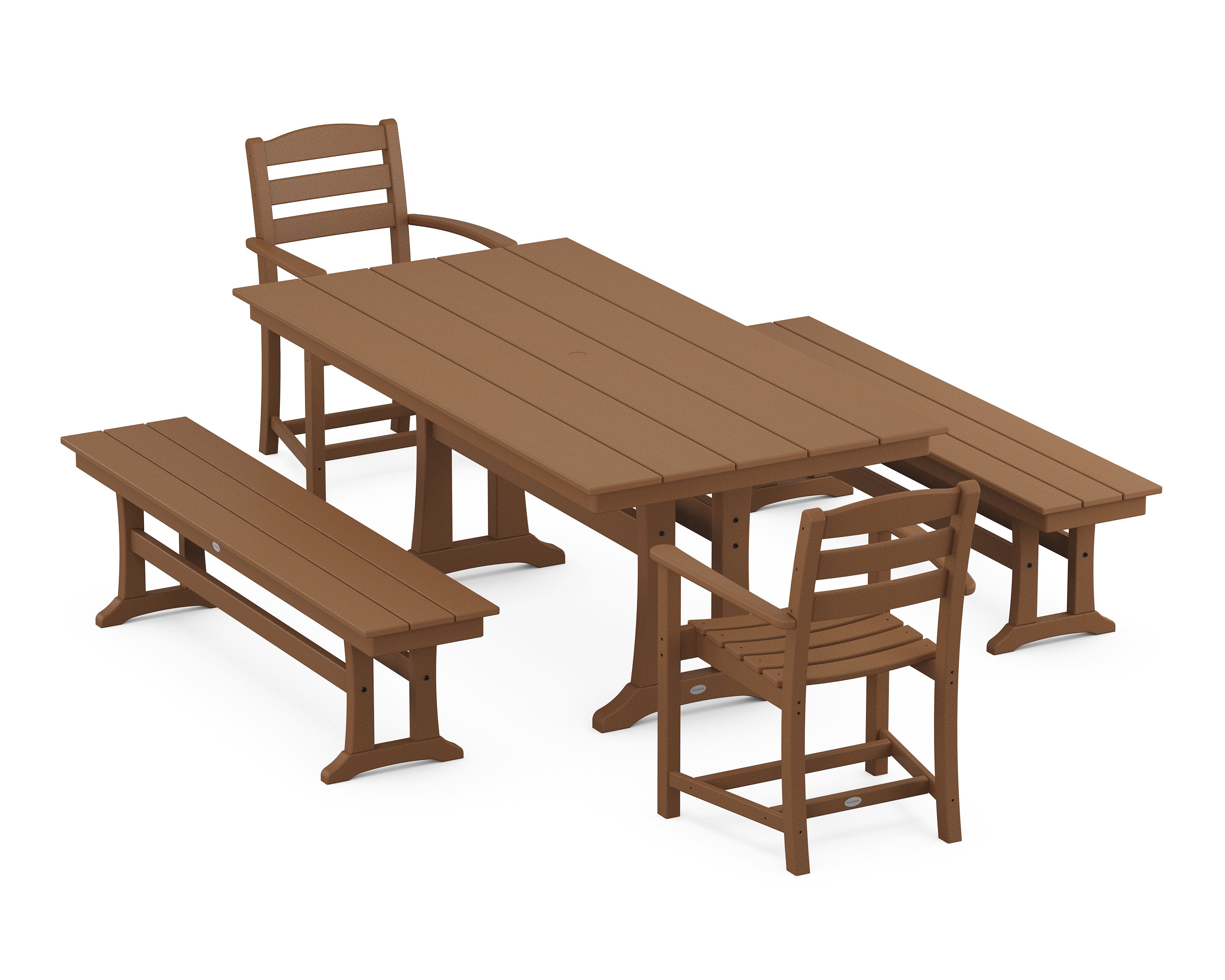 POLYWOOD La Casa Cafe 5-Piece Farmhouse Dining Set With Trestle Legs in Teak