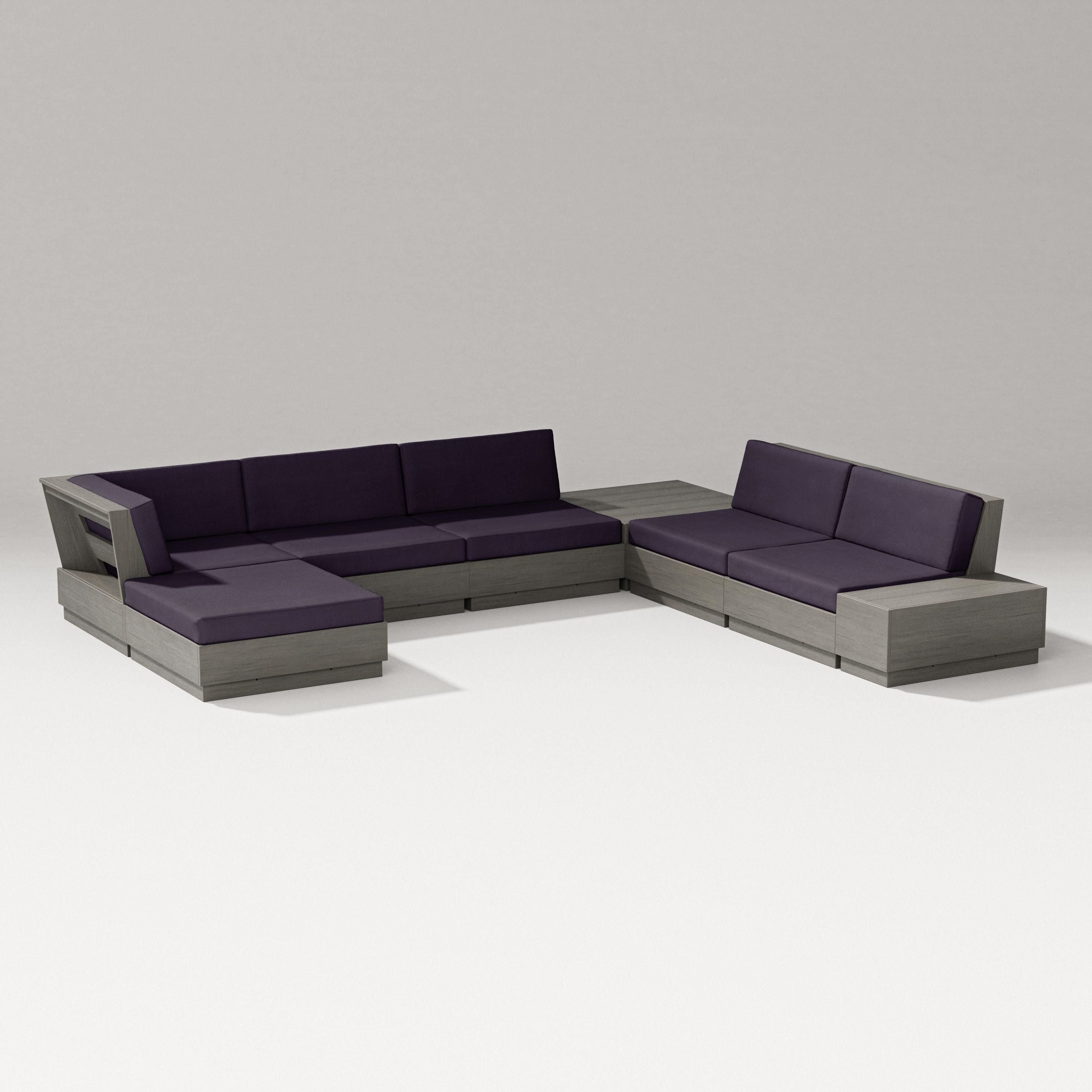PW Designer Series Elevate 8-Piece Corner Sectional in Driftwood / Navy Linen
