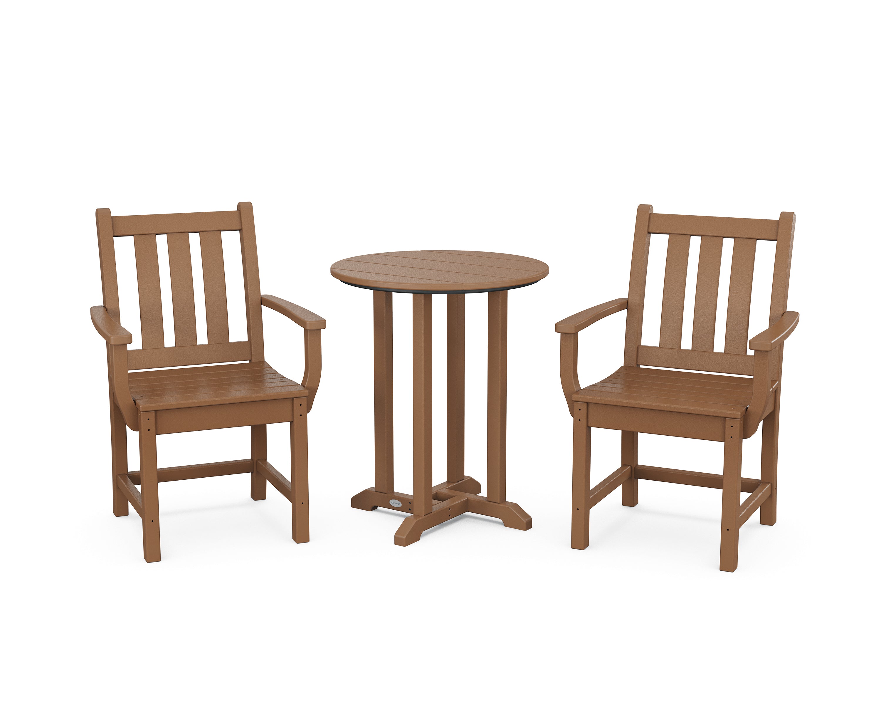 POLYWOOD Traditional Garden 3-Piece Round Bistro Dining Set in Teak