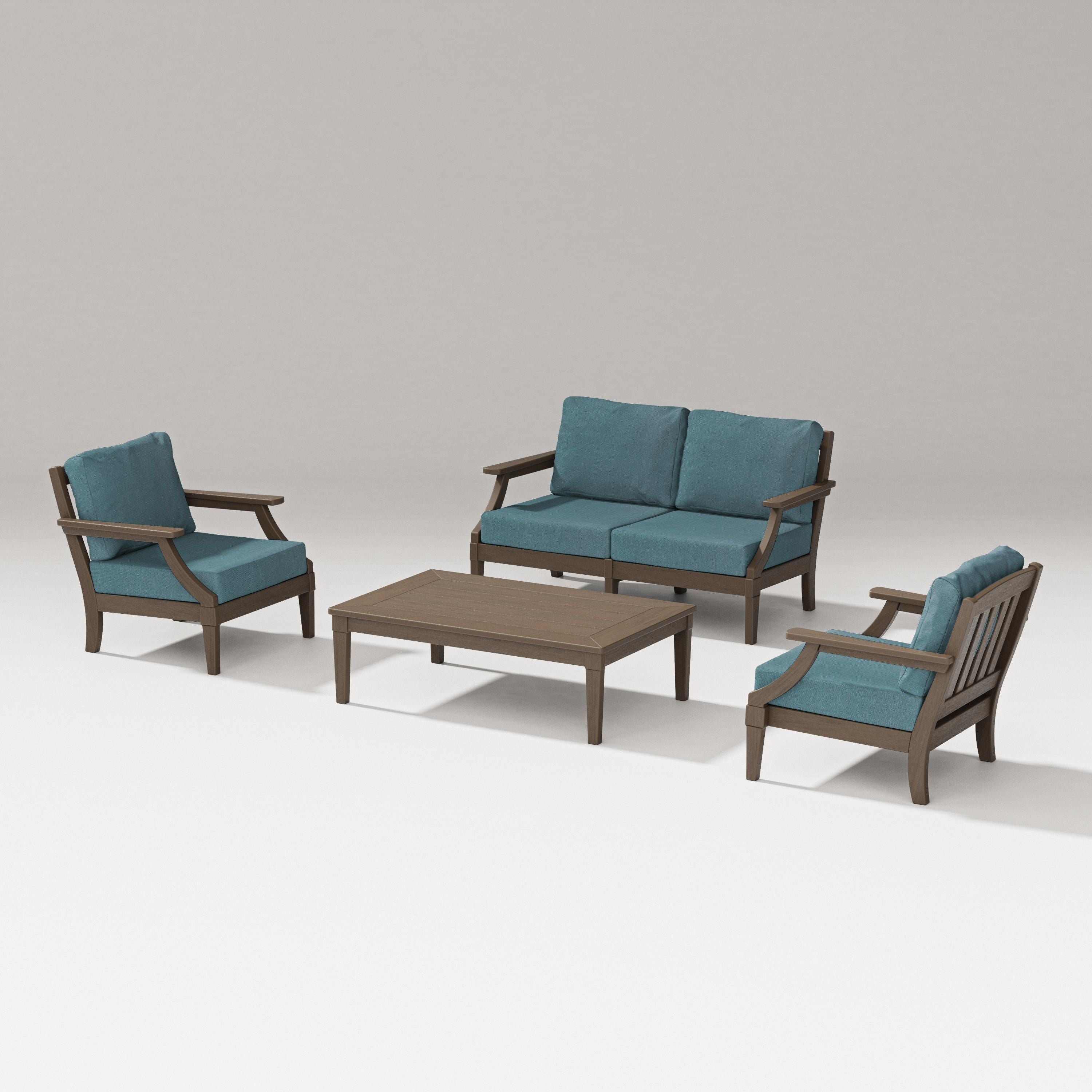 PW Designer Series Estate Lounge 4-Piece Loveseat Set in Kona / Ocean Teal