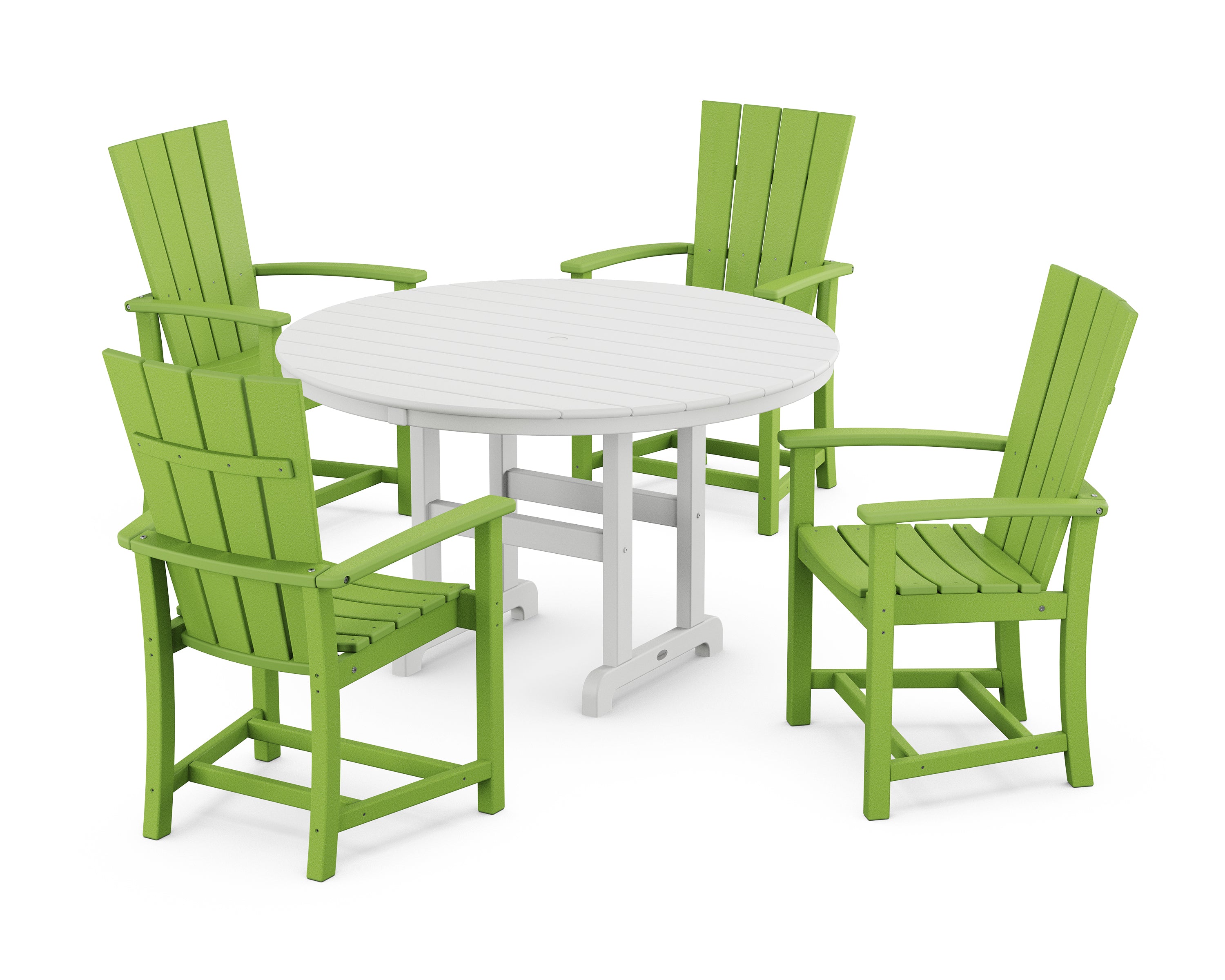 POLYWOOD® Quattro 5-Piece Round Farmhouse Dining Set in Lime / White