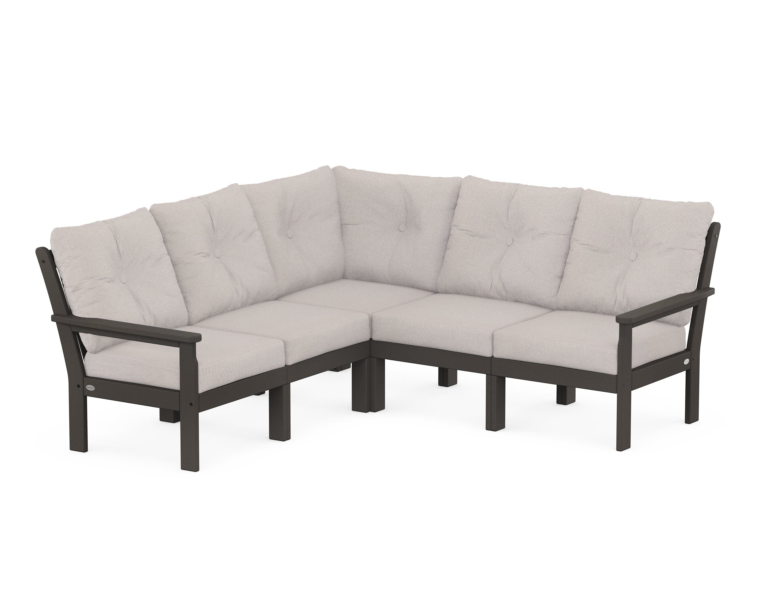 POLYWOOD Vineyard 5-Piece Sectional in Vintage Coffee / Dune Burlap