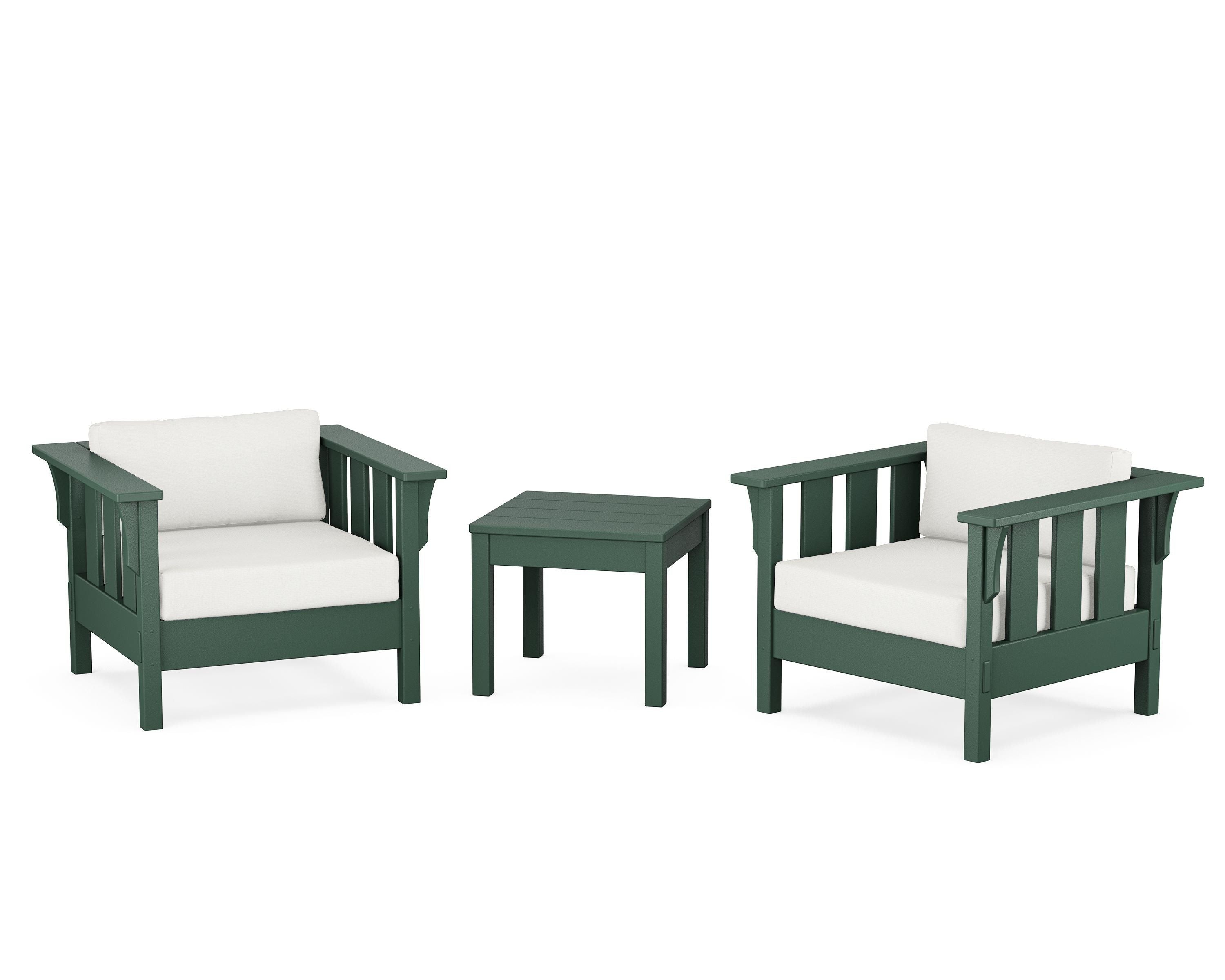 Martha Stewart by POLYWOOD Acadia 3-Piece Deep Seating Set in Green / Natural Linen