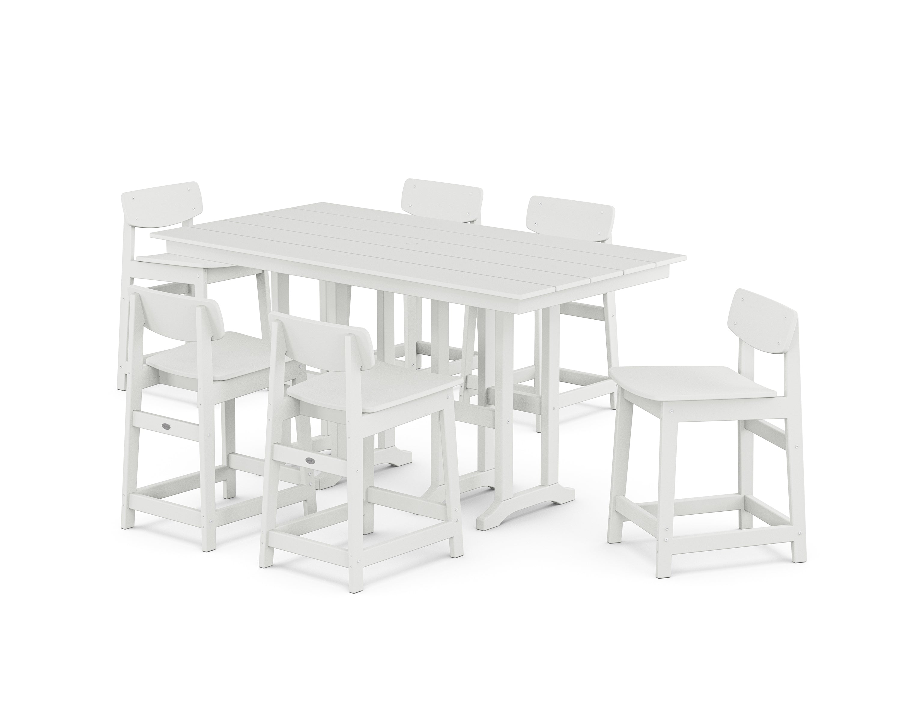 POLYWOOD Modern Studio Urban Lowback Counter Chair 7-Piece Set in White