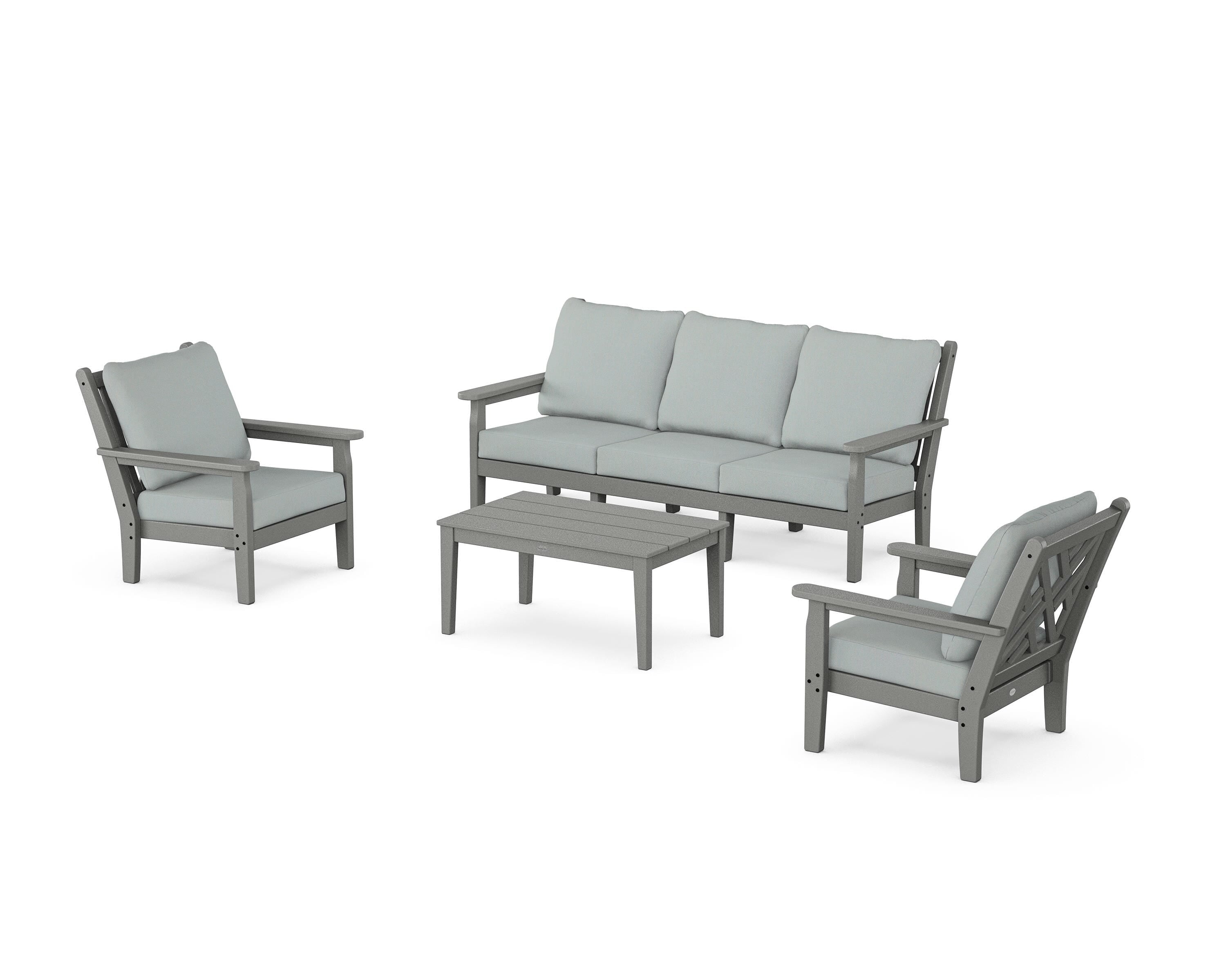 POLYWOOD Chippendale 4-Piece Deep Seating Set with Sofa in Slate Grey / Spa