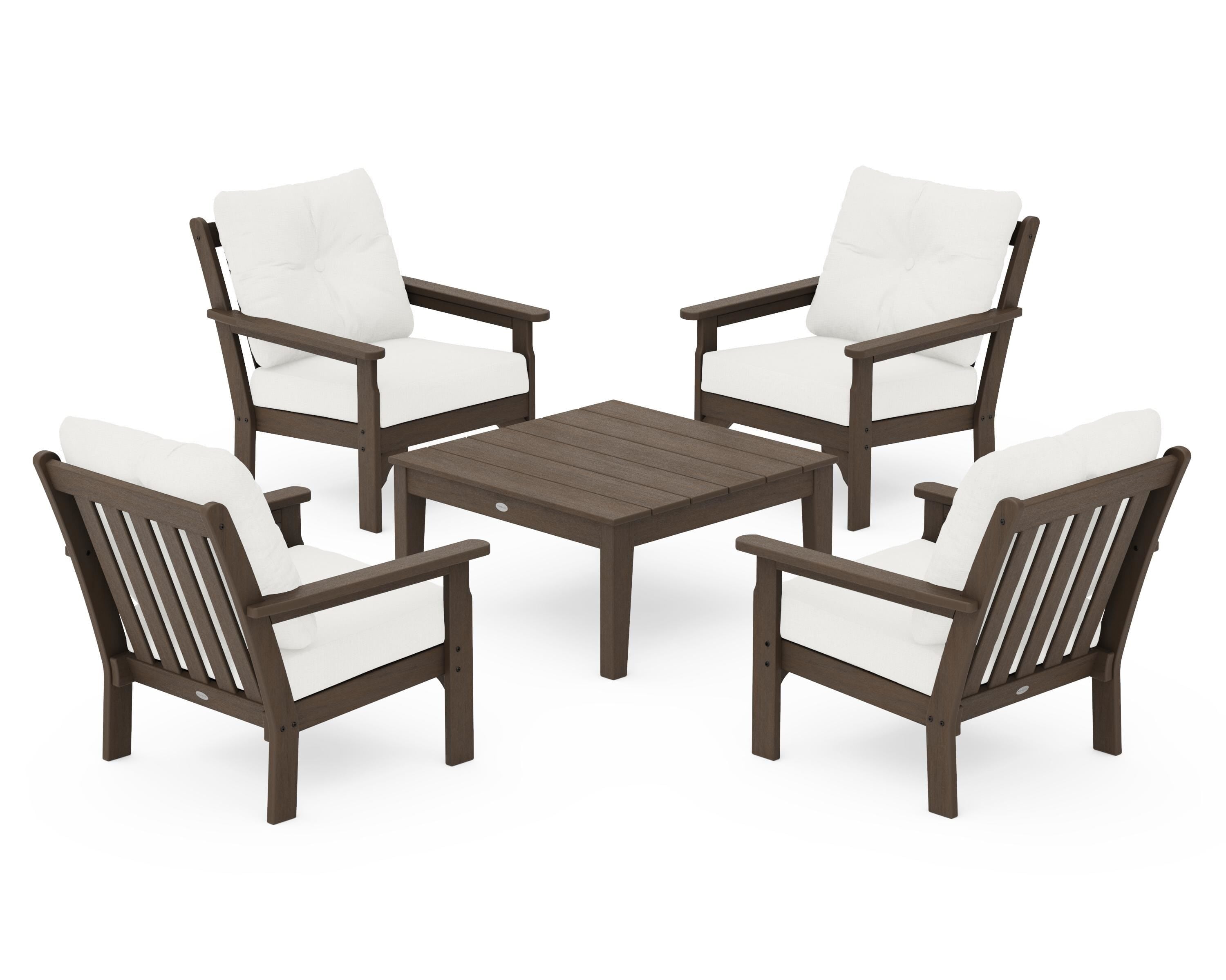 POLYWOOD Vineyard 5-Piece Deep Seating Conversation Set in Kona / Natural Linen