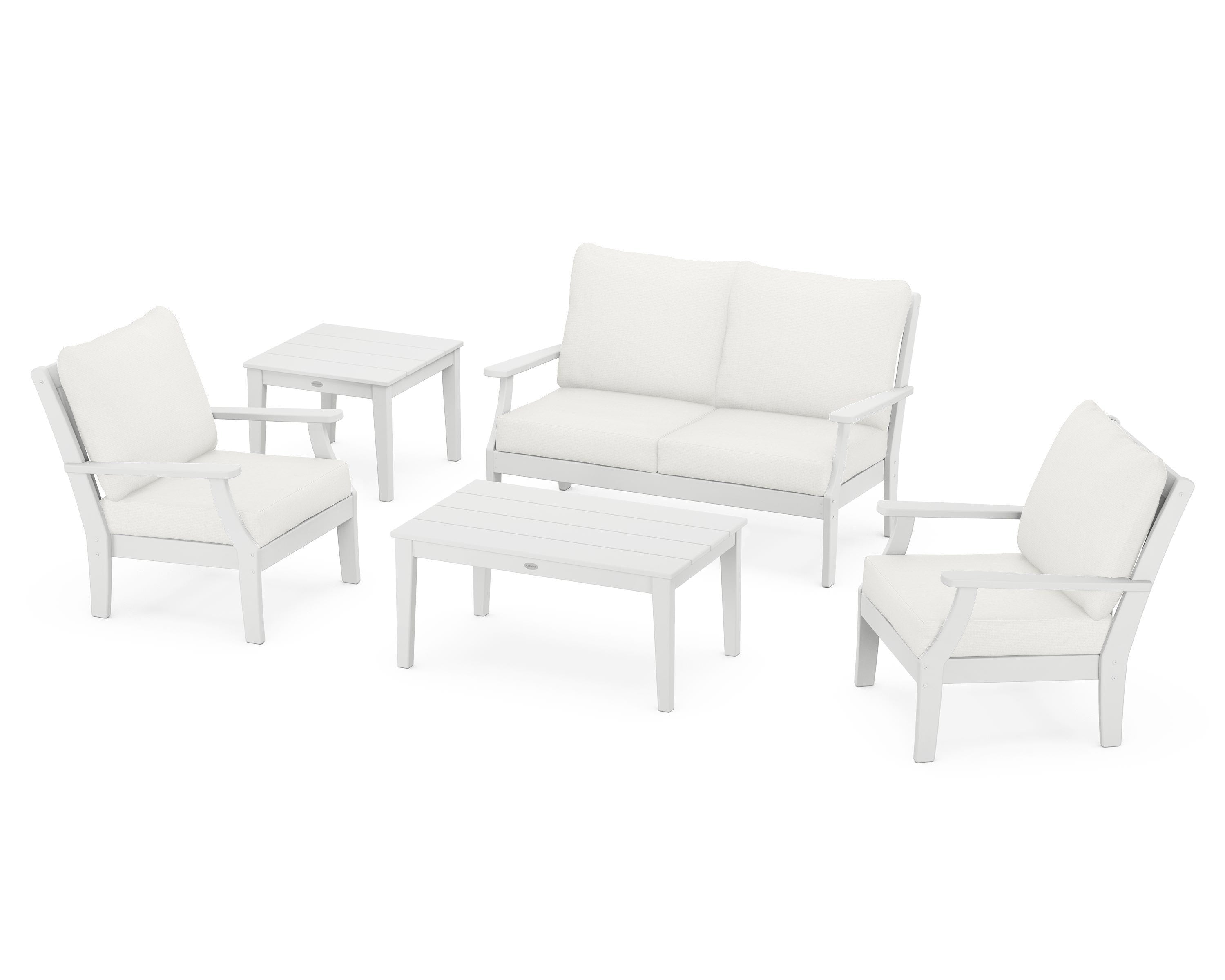 POLYWOOD Braxton 5-Piece Deep Seating Set in White / Natural Linen