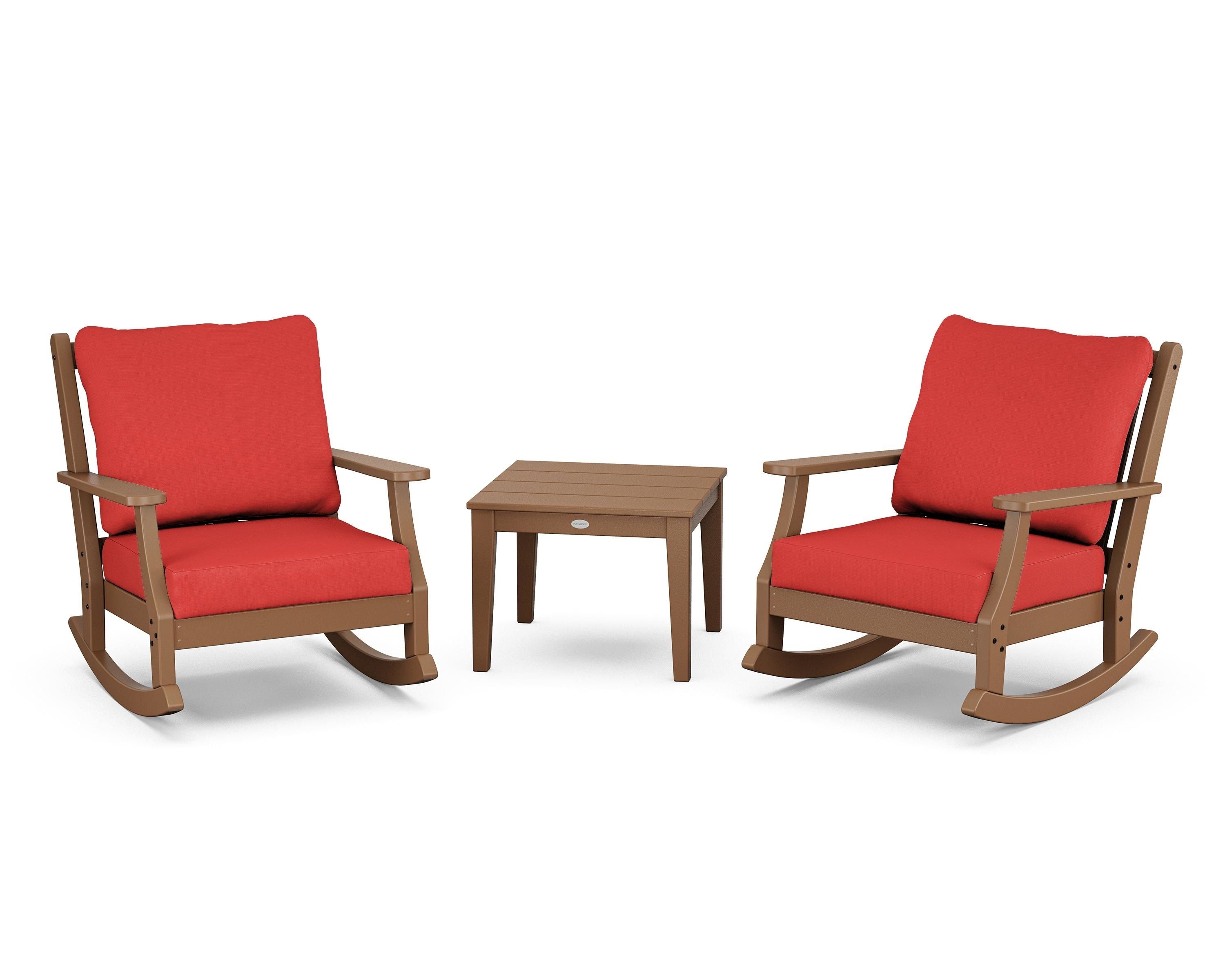 Country Living Wovendale 3-Piece Deep Seating Rocker Set in Teak / Crimson Linen