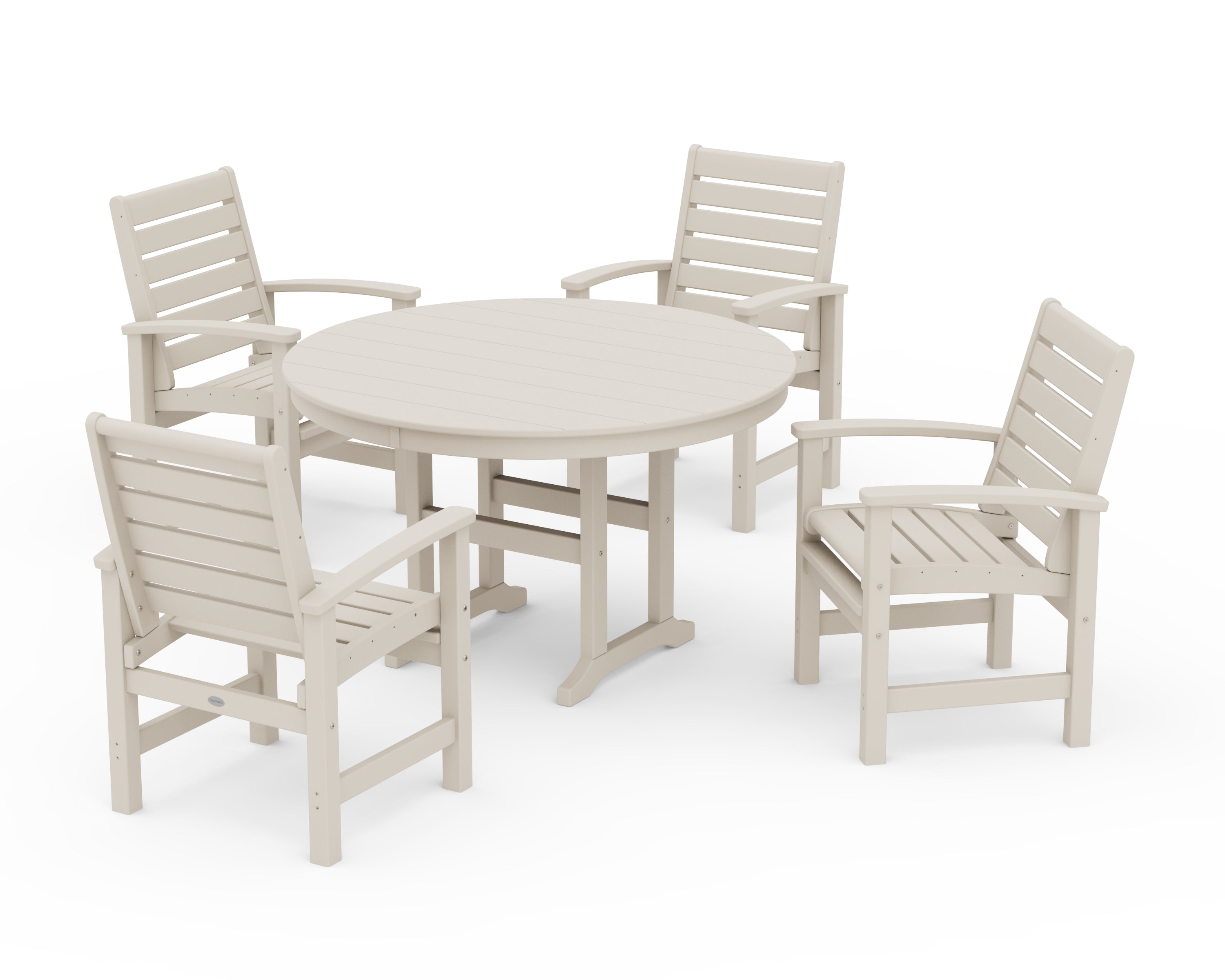 POLYWOOD Signature 5-Piece Round Farmhouse Dining Set in Sand