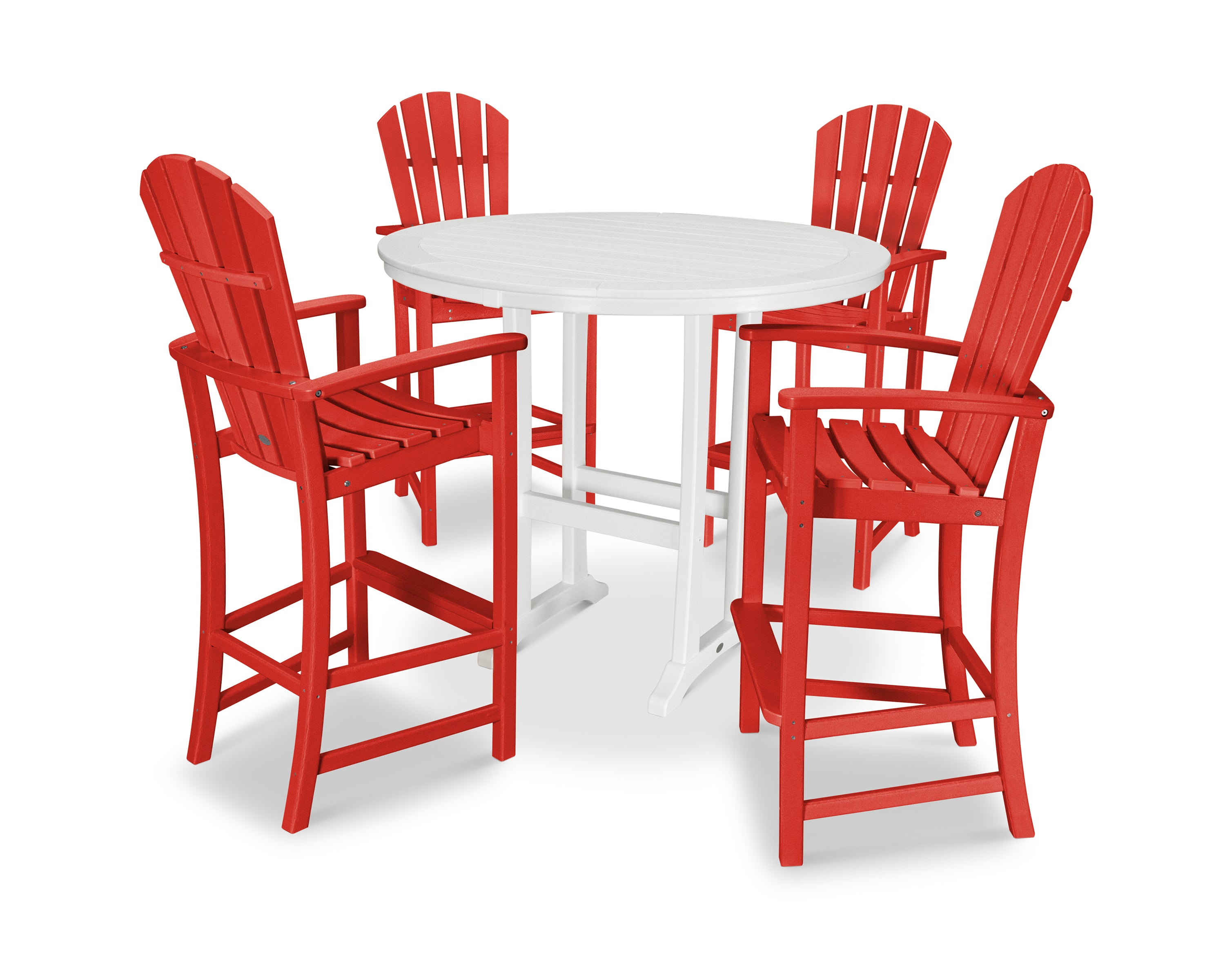 POLYWOOD® Palm Coast 5-Piece Round Bar Set in Sunset Red / White