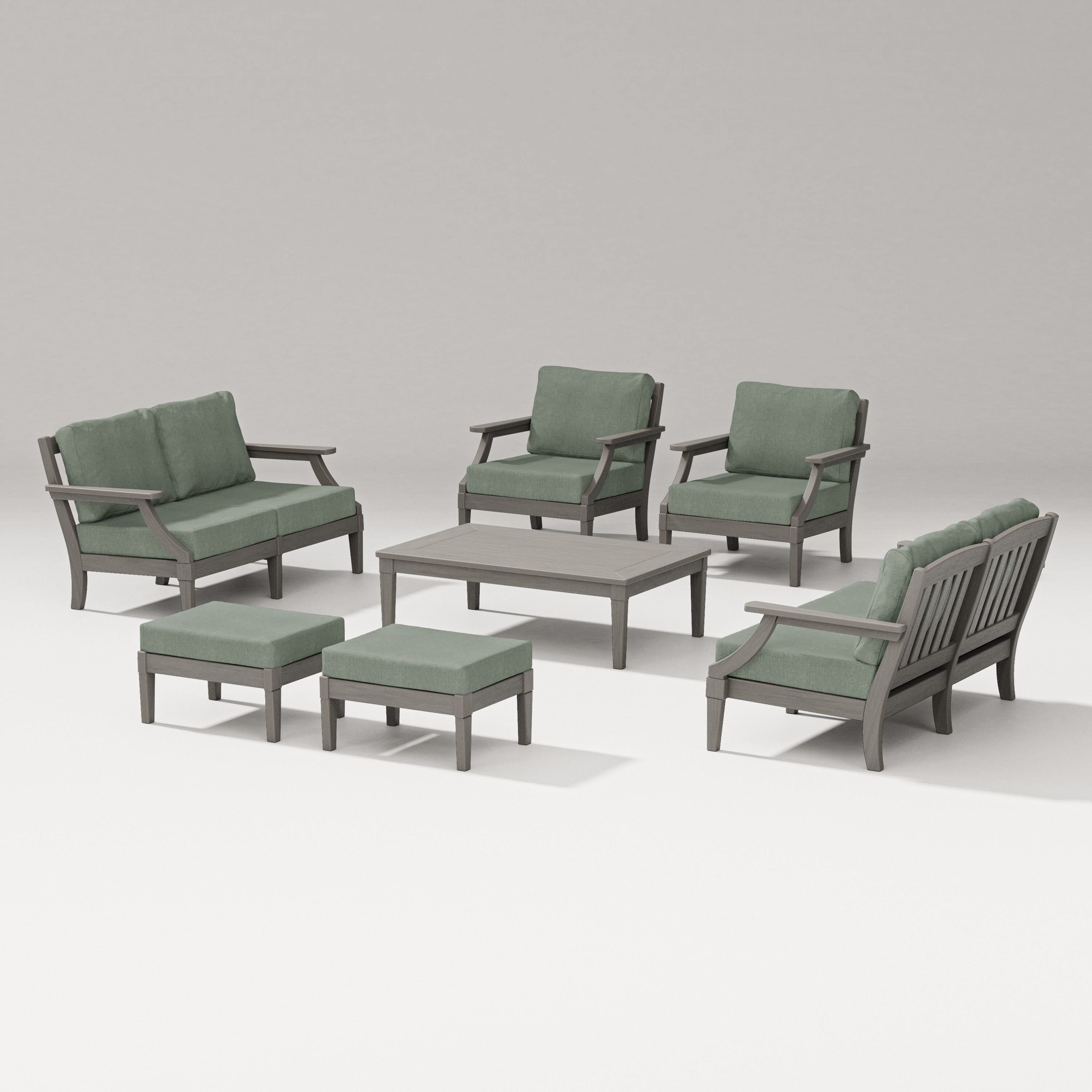 PW Designer Series Estate 7-Piece Lounge Loveseat Set in Driftwood / Cast Sage