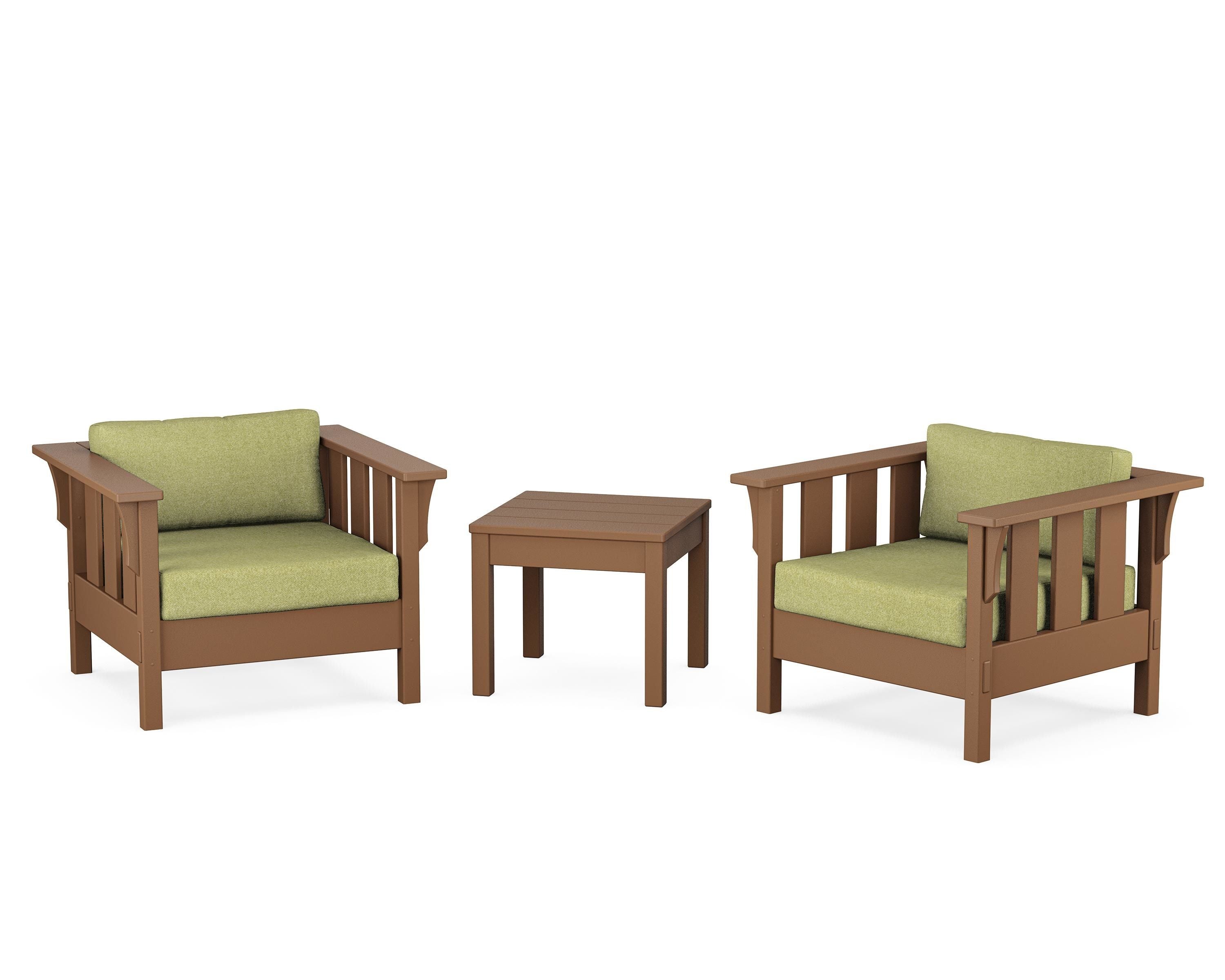 Martha Stewart by POLYWOOD Acadia 3-Piece Deep Seating Set in Teak / Chartreuse Boucle