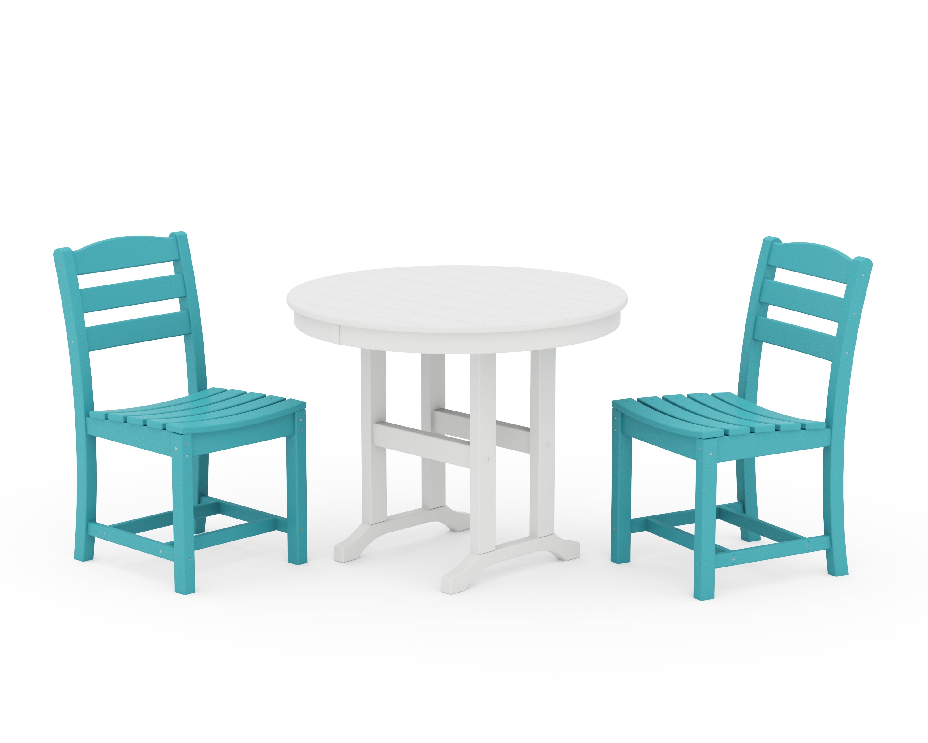 POLYWOOD La Casa Café Side Chair 3-Piece Round Dining Set in Aruba / White