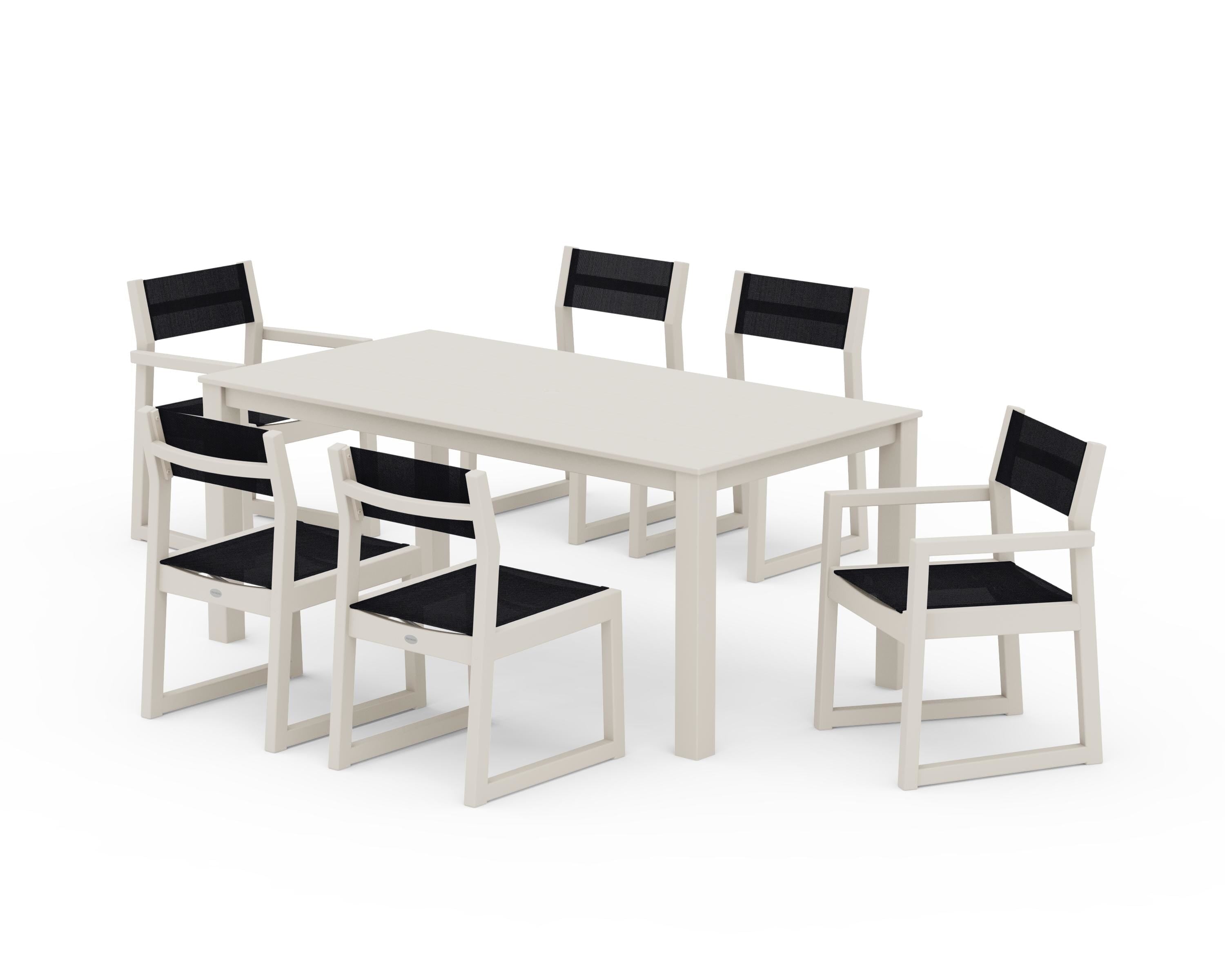 POLYWOOD EDGE Sling 7-Piece Parsons Dining Set in Sand / Black Sling