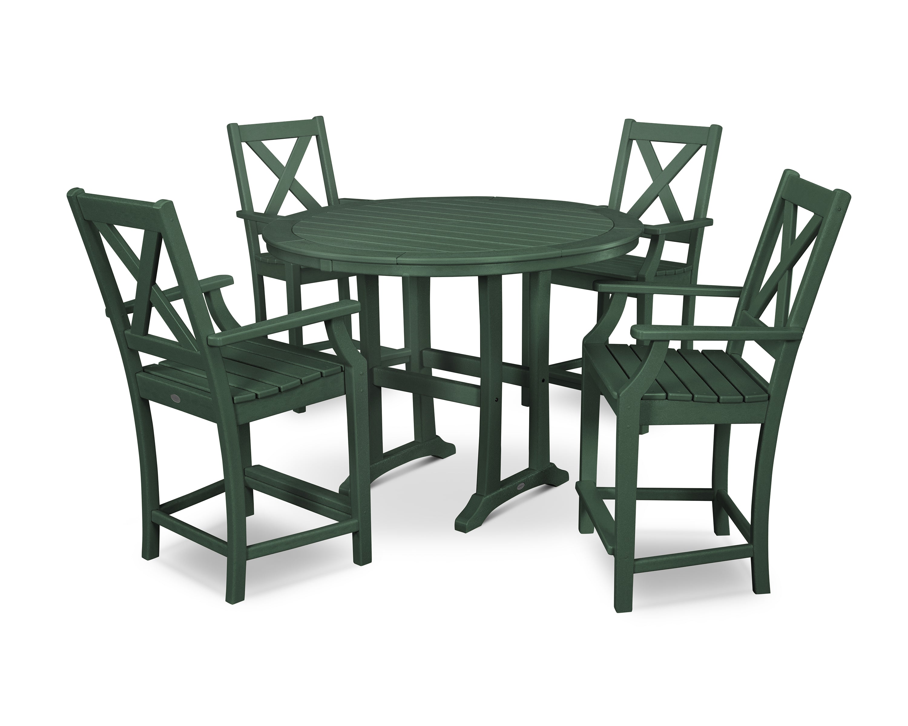 POLYWOOD® Braxton 5-Piece Nautical Trestle Arm Chair Counter Set in Green