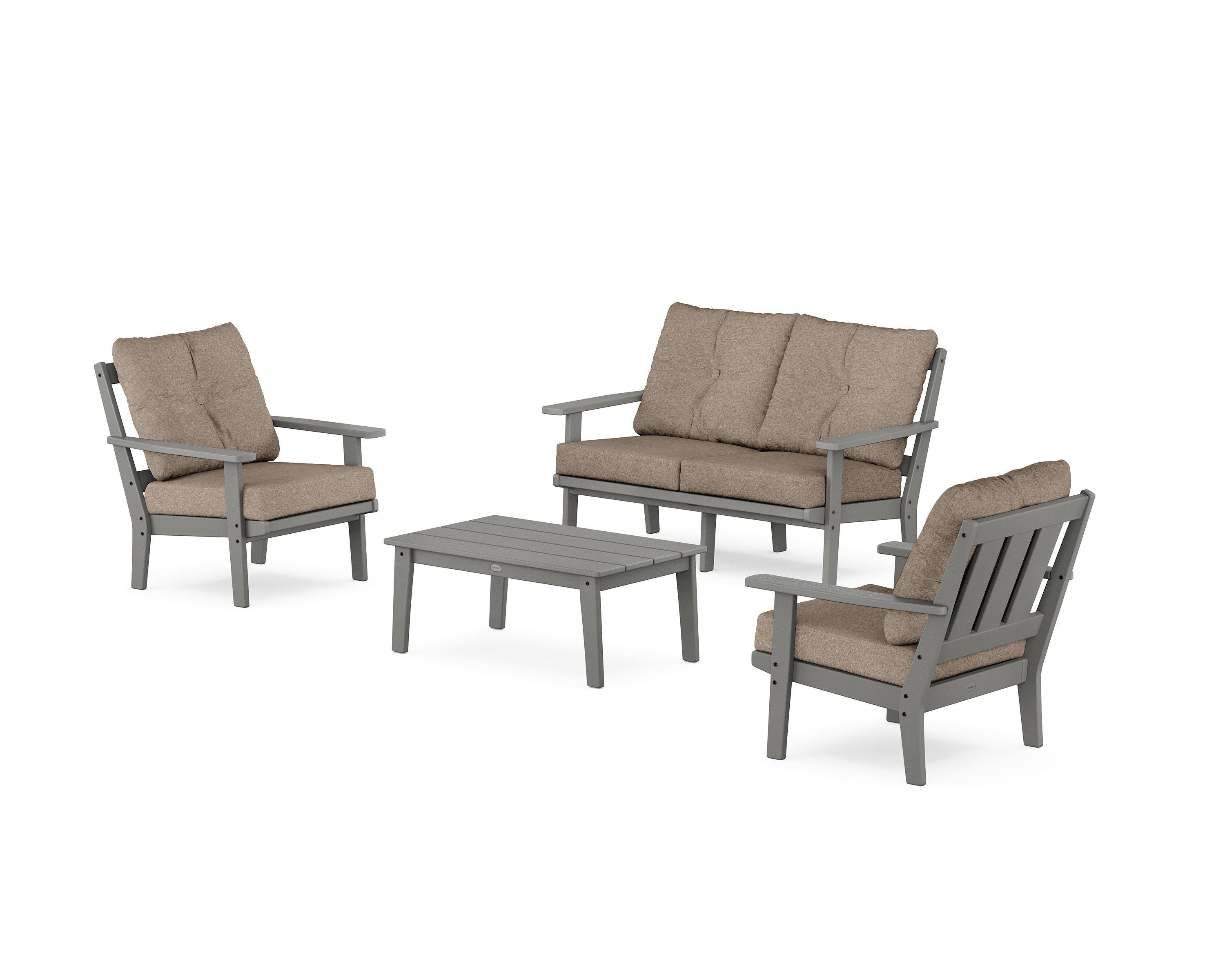 POLYWOOD Oxford 4-Piece Deep Seating Set with Loveseat in Slate Grey / Spiced Burlap