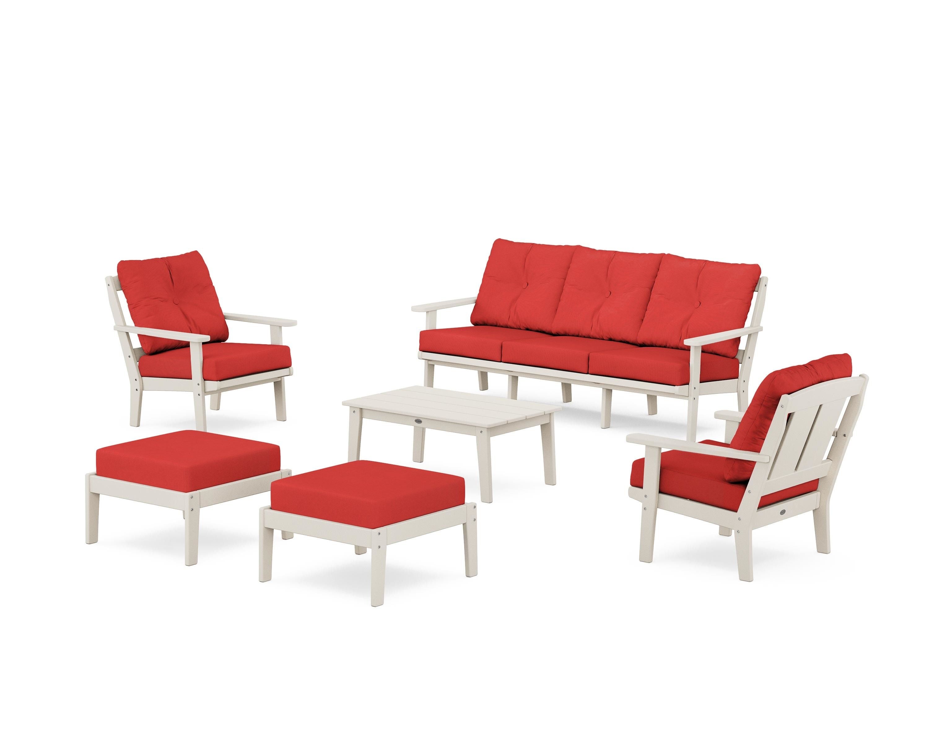 POLYWOOD Mission 6-Piece Lounge Sofa Set in Sand / Crimson Linen