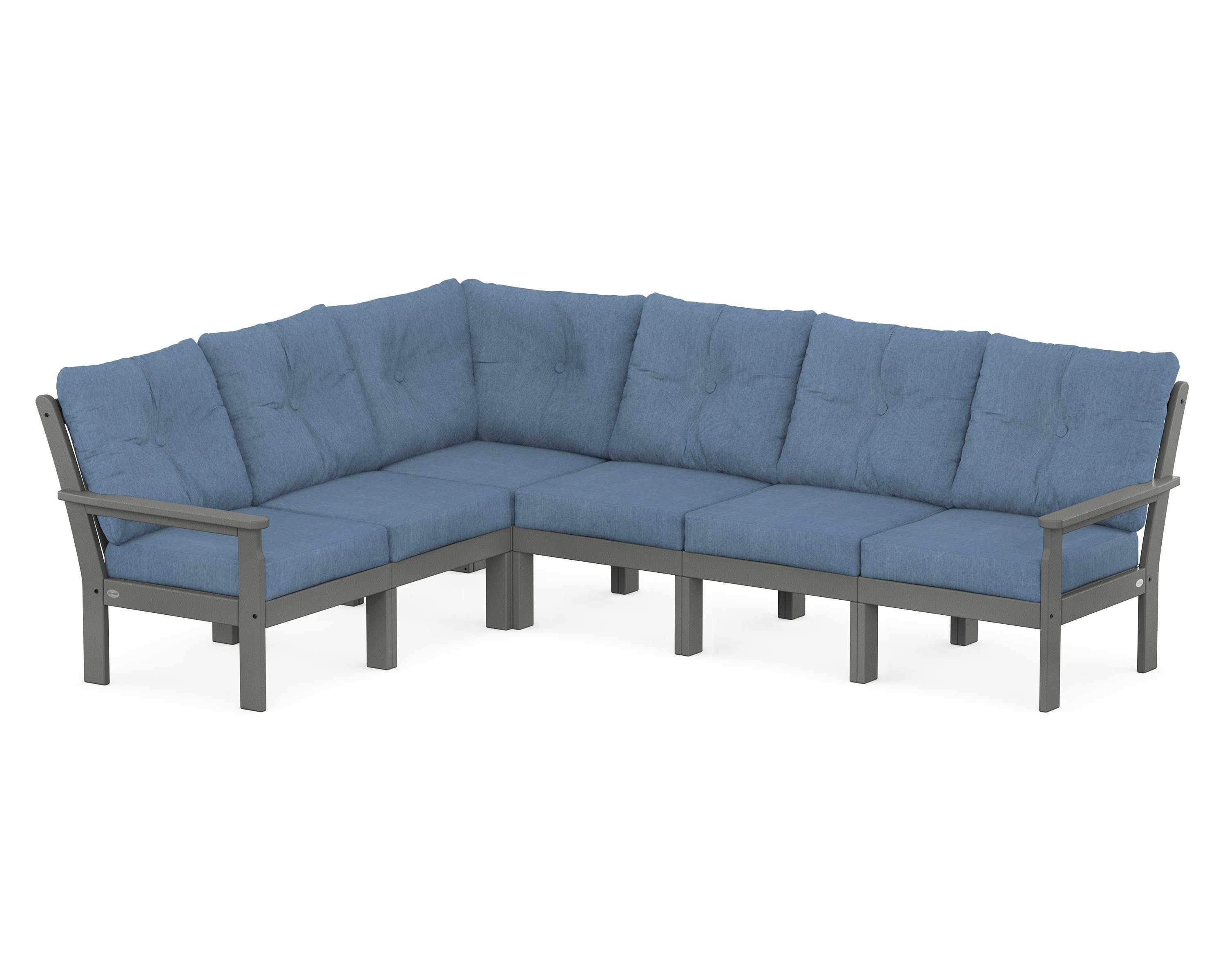 POLYWOOD Vineyard 6-Piece Sectional in Slate Grey / Sky Blue