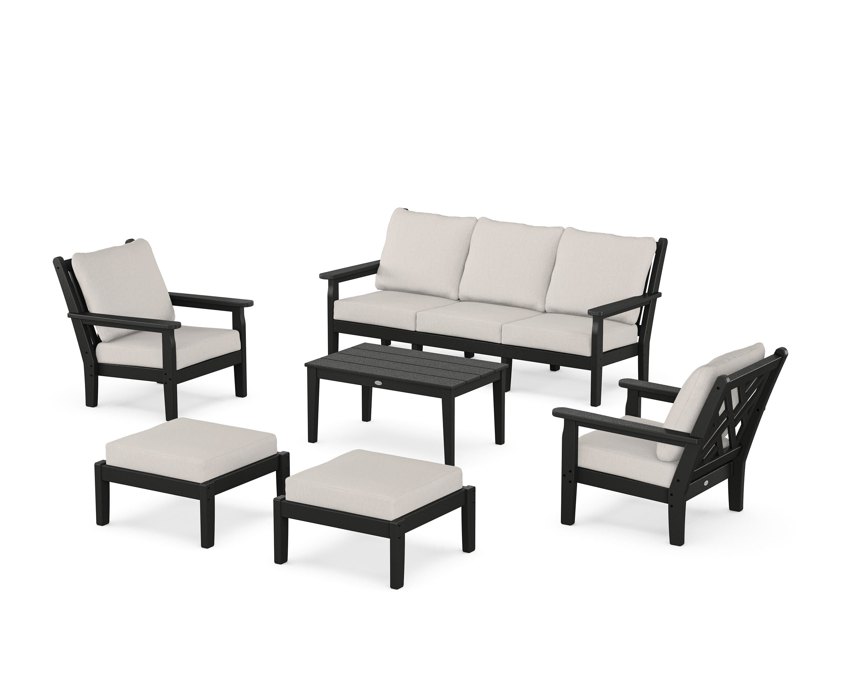 POLYWOOD Chippendale 6-Piece Lounge Sofa Set in Black / Cast Ash