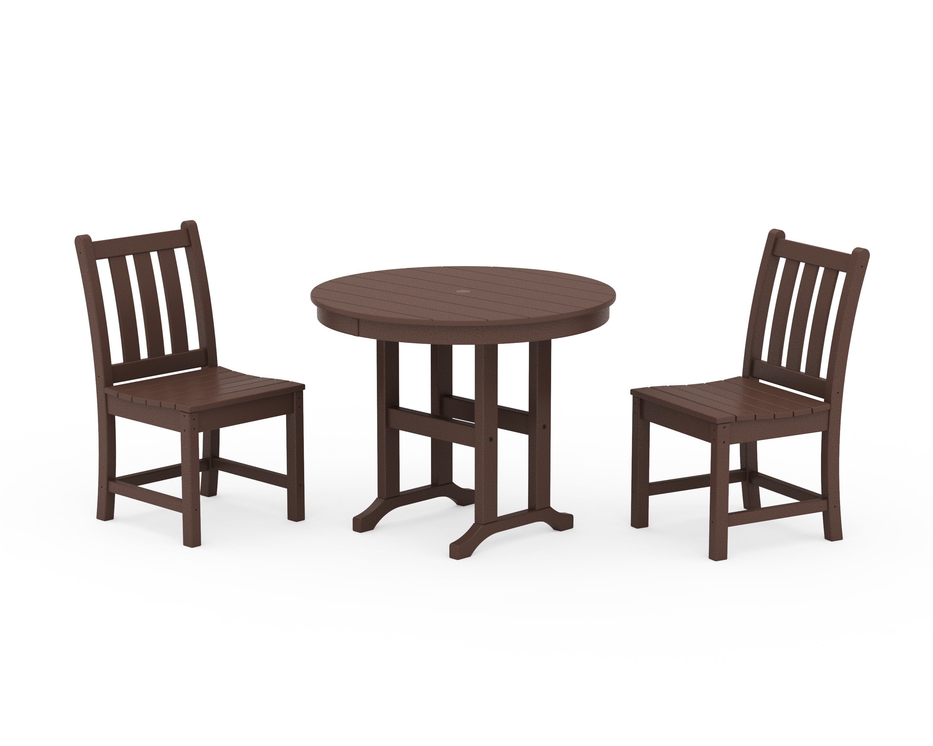 POLYWOOD Traditional Garden Side Chair 3-Piece Round Dining Set in Mahogany